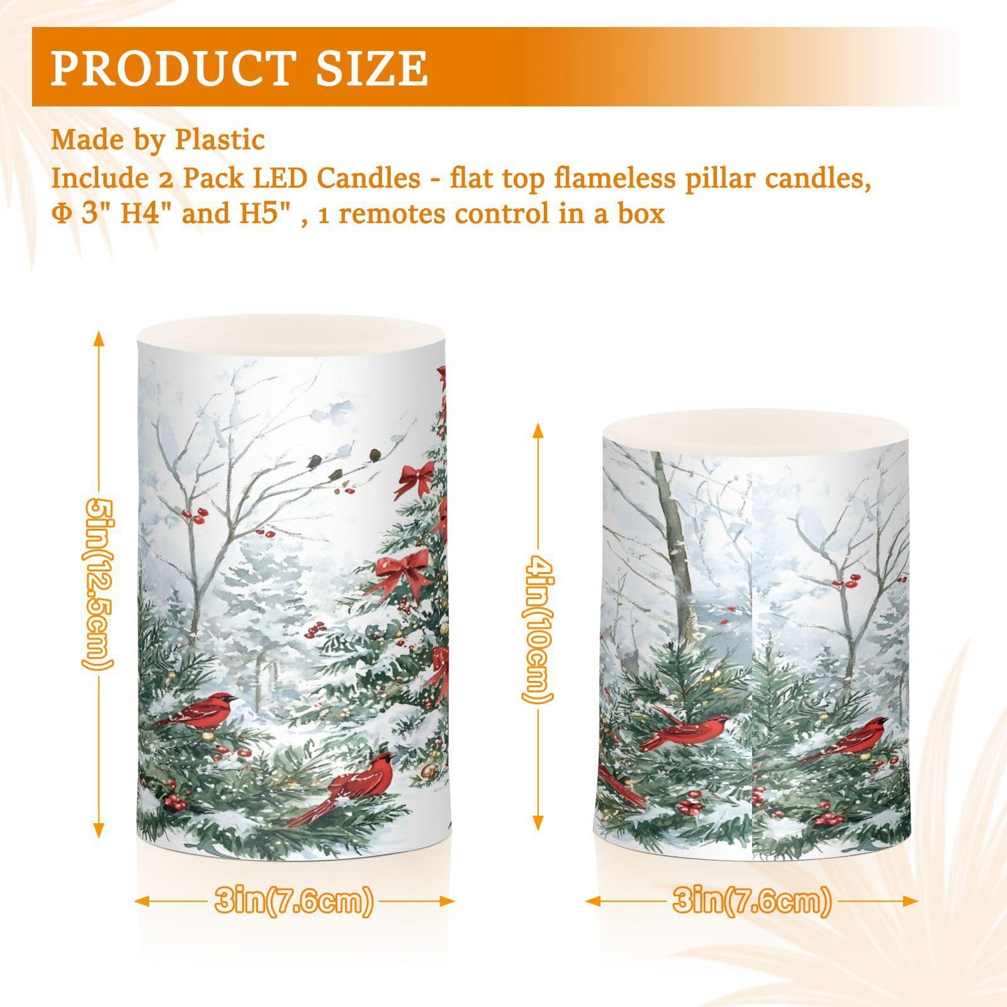 ALAZA Flickering Flameless Candles with Christmas Tree Red Birds Battery Operated with Remote Timer,Tea Light Candles LED Pillar Votive Candles Set of 2 for Outdoor Indoor Decorations