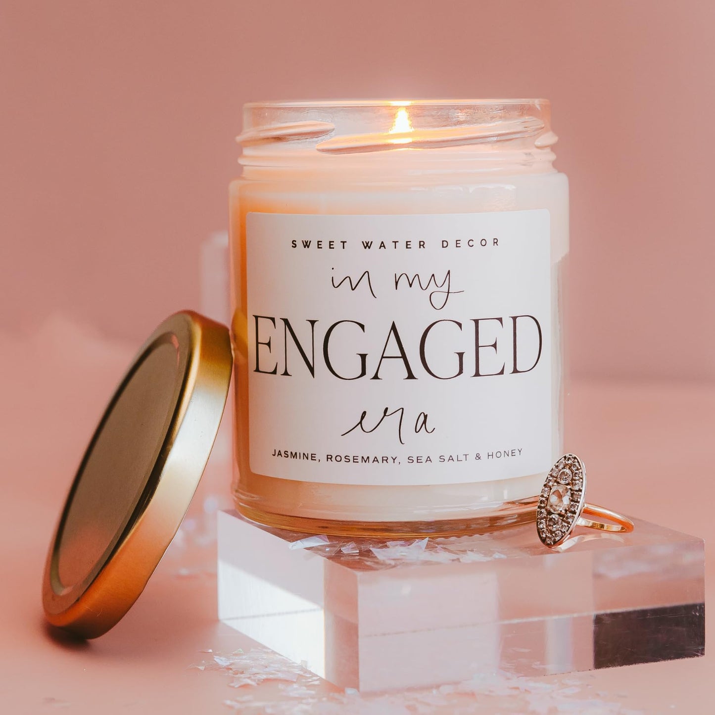 Sweet Water Decor in My Engaged Era Candle - Engagement and Bridal Shower Gifts for Woman - 9 oz Soy Candle in Clear Jar with 40+ Hours Burn Time, Made in the USA
