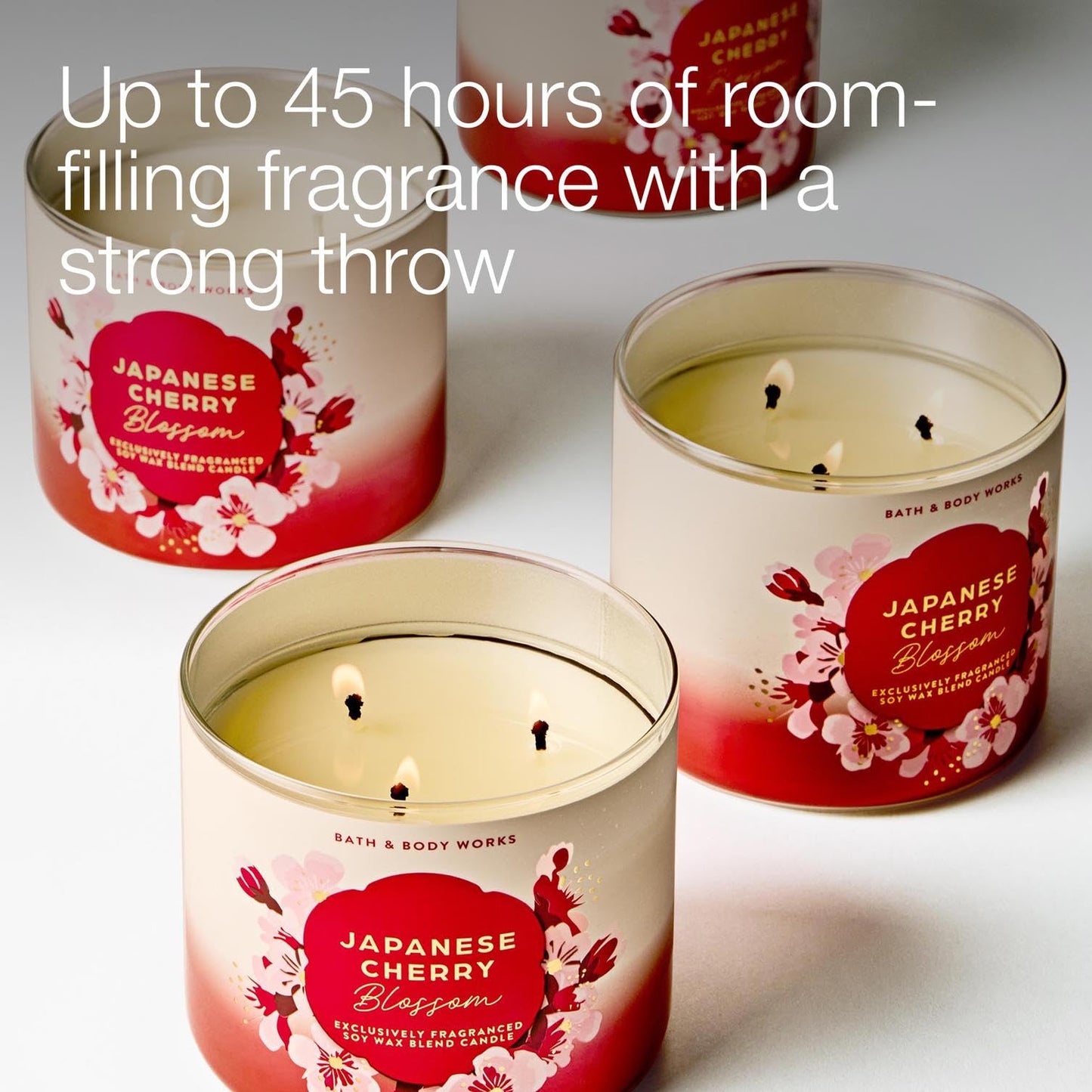 Bath & Body Works Japanese Cherry Blossom 3-Wick Candle - Scented Candle for At-Home Use - Long-Lasting, Room-Filling Fragrance - High Fragrance Oil Concentration - Soy Wax Blend