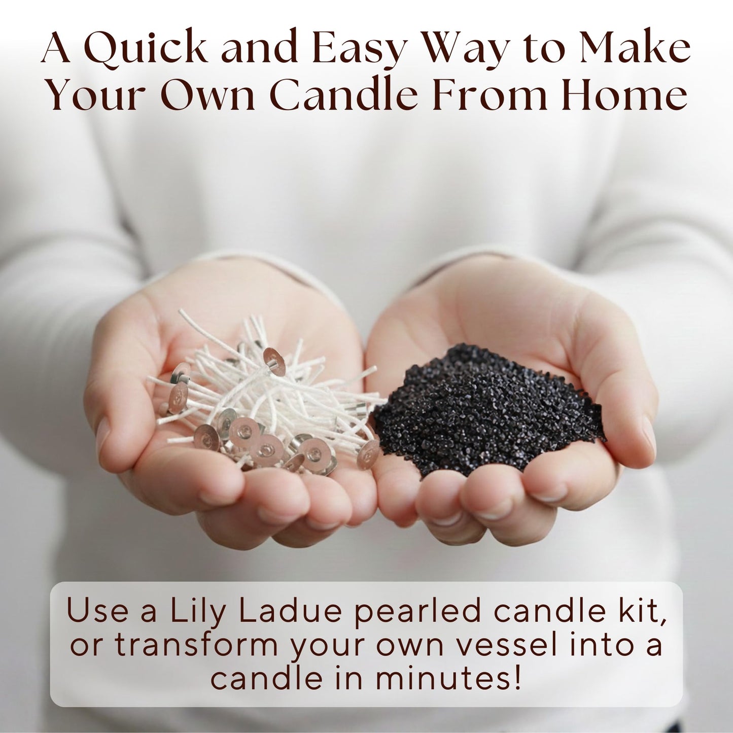 LILY LADUE Black Sand Candle Kit - 1Lb/16Oz Pearled Candles Sand and Wicks (24) with Platinum Holder, Unscented Aroma Beads, Reusable Pearled Candle Wax for DIY Home Kit, Powder Beads Refill Available