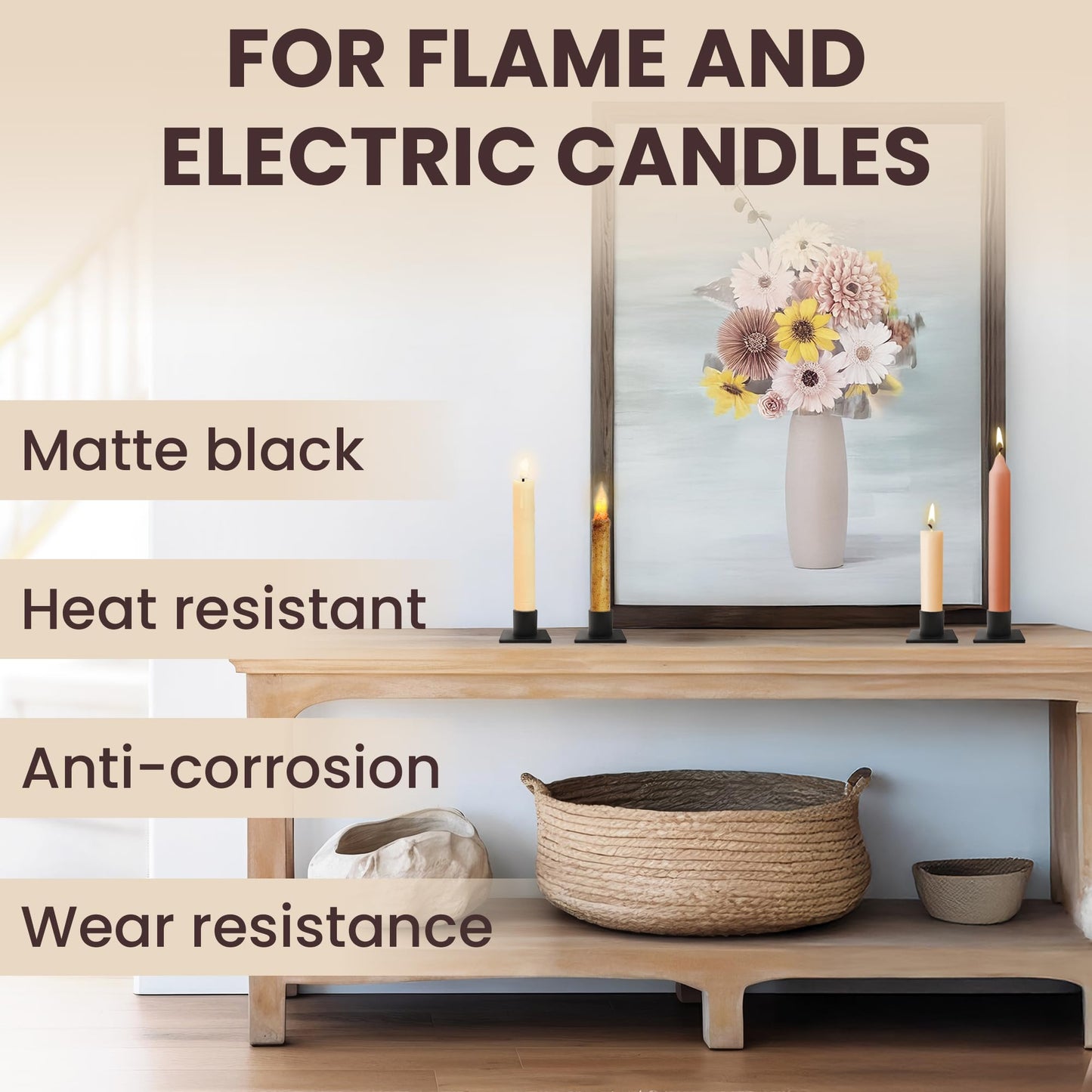 Iron Taper Candle Holder - Set of 4 Black Metal Candlestick Holders for Home Decor, Wedding, Housewarming, Birthday, Candle Stand Made in Unique Blend of Farmhouse and Antique Styles