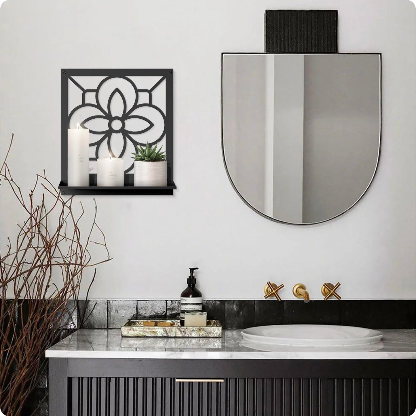 Abstract Candle Wall Holder, Pastoral Bathroom Wall Art for Living Room Bedroom Bathroom (2 Pack 11.8 x 13 in)