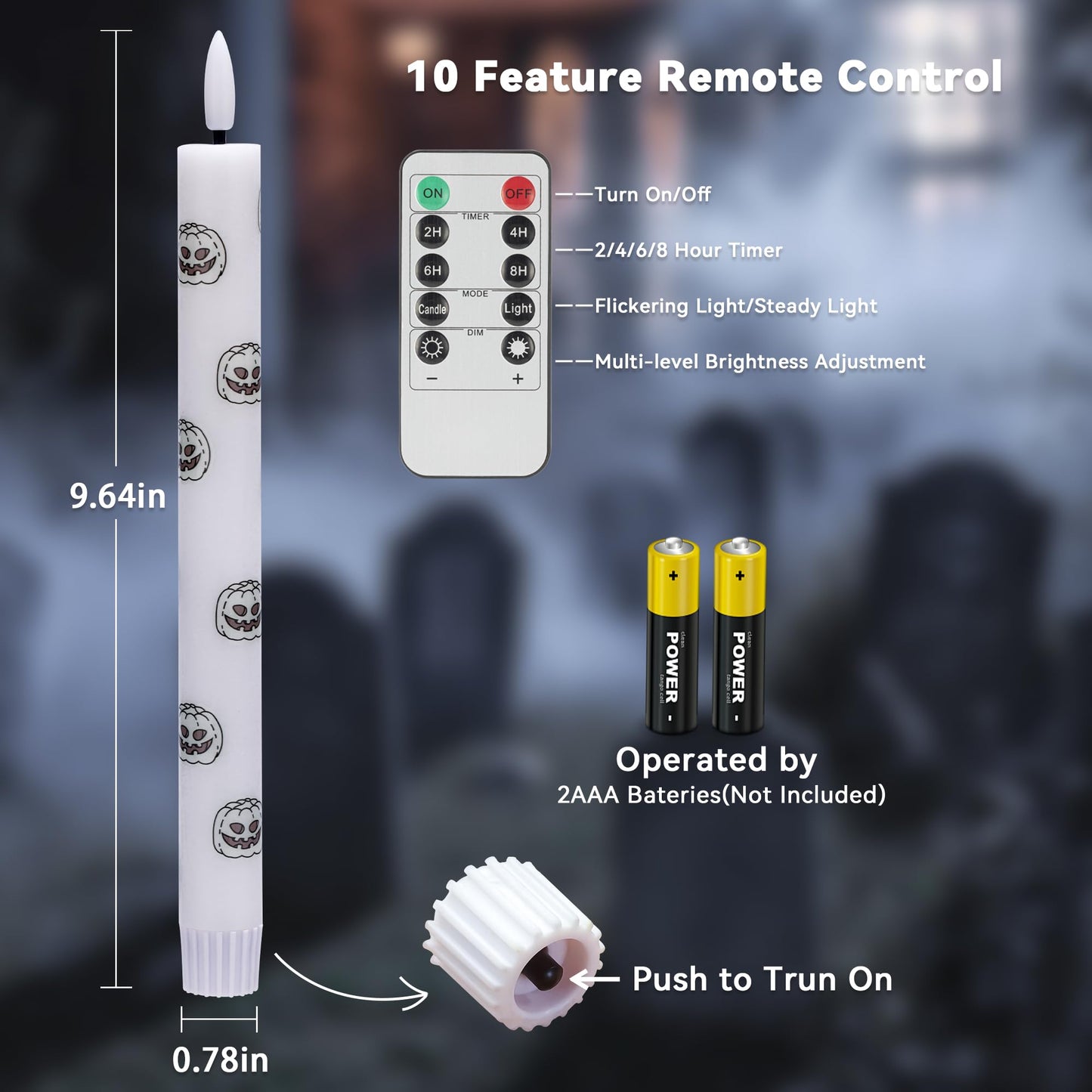 SEHNSY Halloween LED Flameless Taper Candles with Remote and Timer, 4 Pack Battery Operated Real Wax Candles with Glow in The Dark Pumpkin Face Stickers for Halloween Table Party Decor