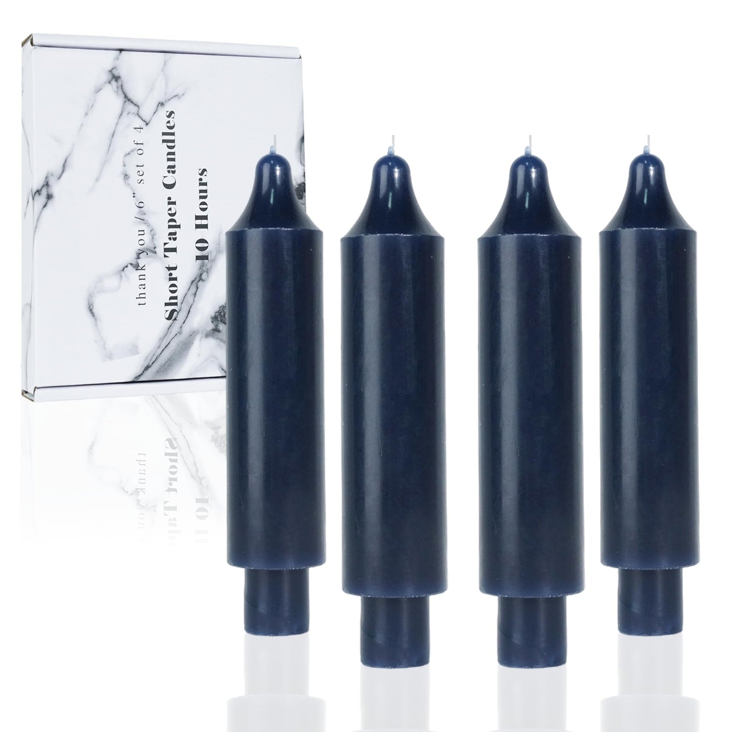 LPUSA Navy Short Taper Candles 6 inch Candle Sticks Unscented Dinner Candle Dripless for Home Decor,Christmas Table Decor，Weddings Festive Party Women Gifts，Set of 4