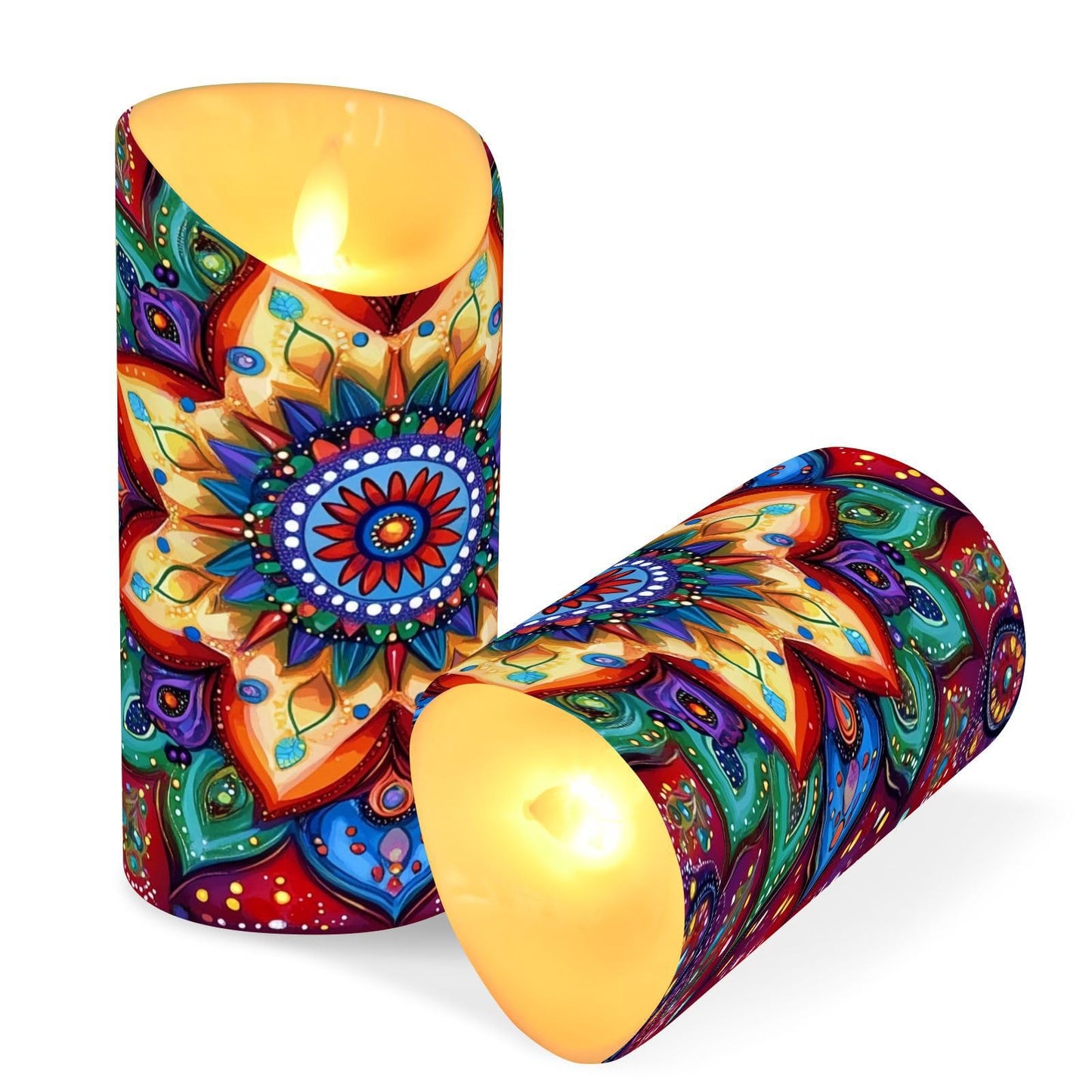 Gravopti Mandala Pattern 2 Pack Flameless LED Pillar Candles with Remote & Timer, Battery Operated, Flickering Wax Candle for Wedding, Romantic Home & Party Decor
