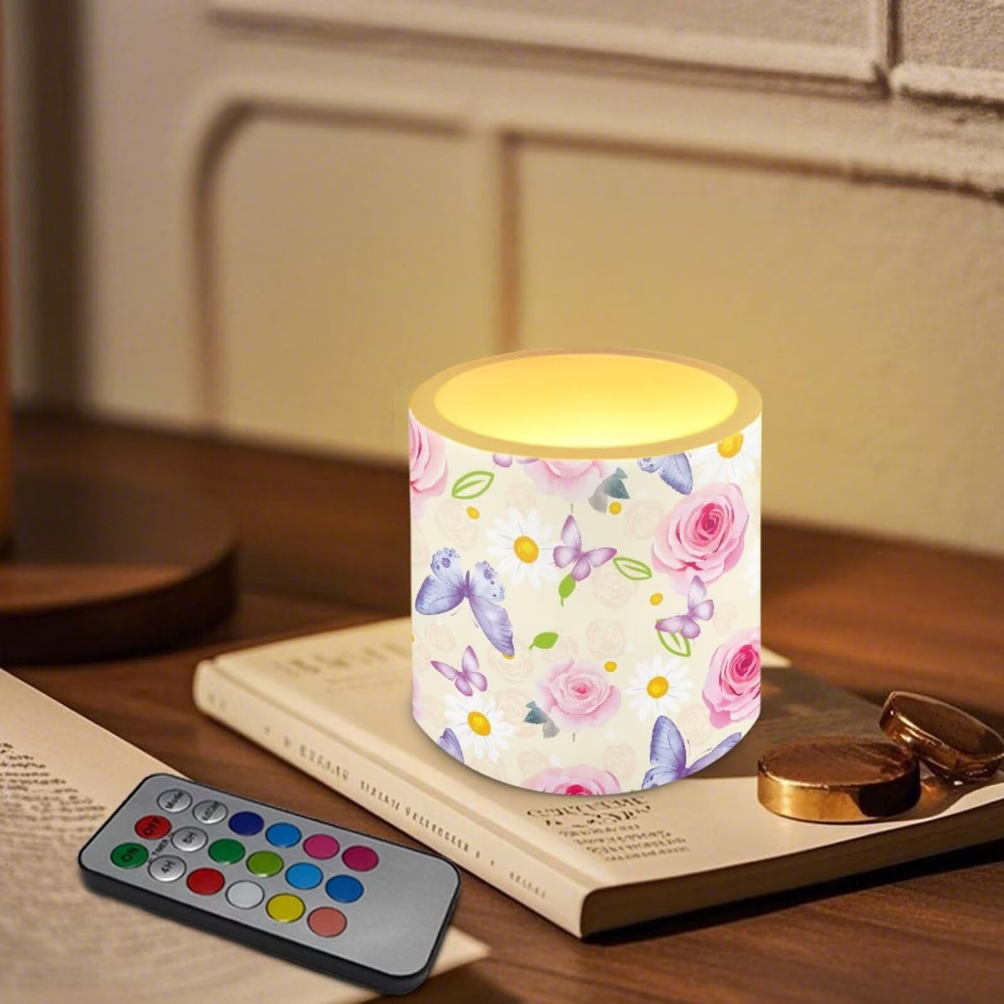 Cozeyat Floral Mix LED Candles Set of 4 Battery Powered Flameless with Remote Timer Dancing Flame Waterproof for Home Beach Garden Patio Decor