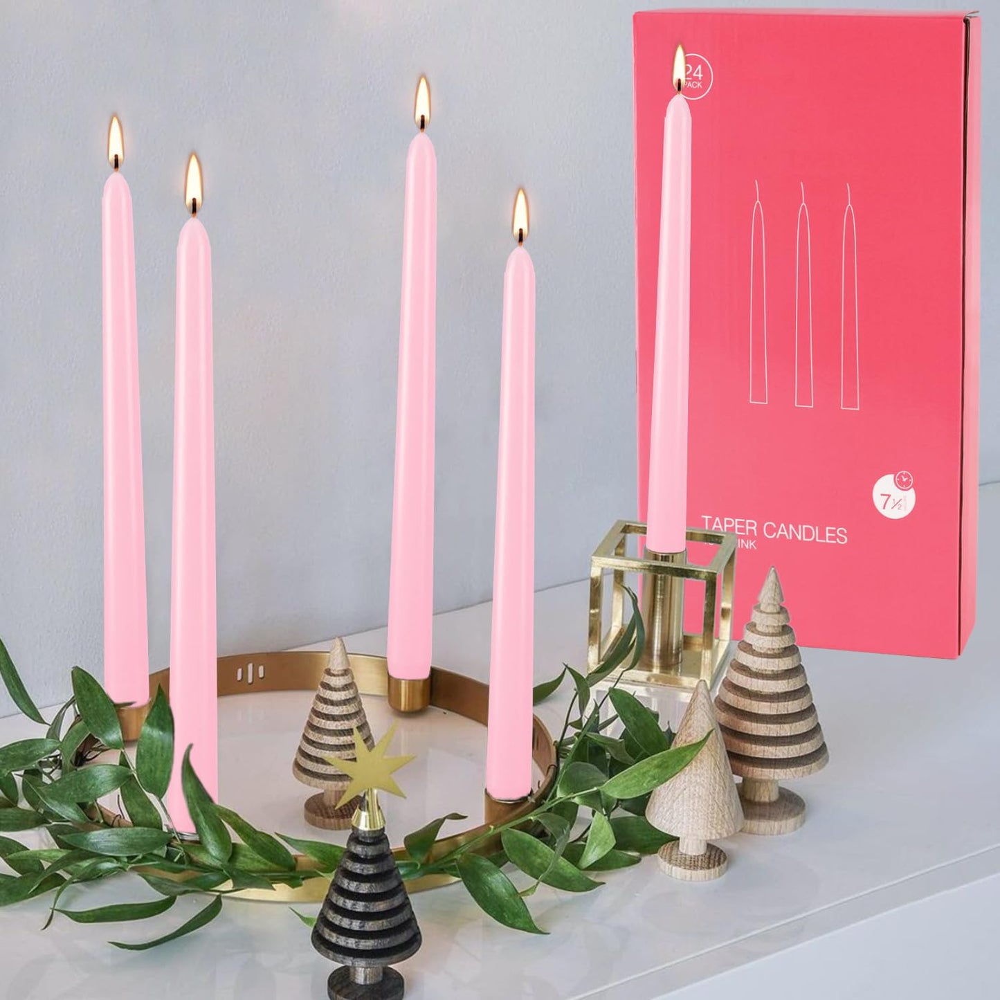 Wfmolcand Valentine's Decorations 10 Inch Pink Taper Candles Set of 24, Dripless and Unscented Candle Sticks for Dinner, Shabbat, Halloween, Christmas, Wedding, 8 Hours