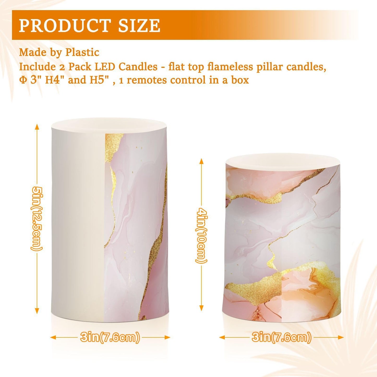 Flameless Flickering Candles Battery Powered Flameless Candles Set for Fireplace Marble Blush White