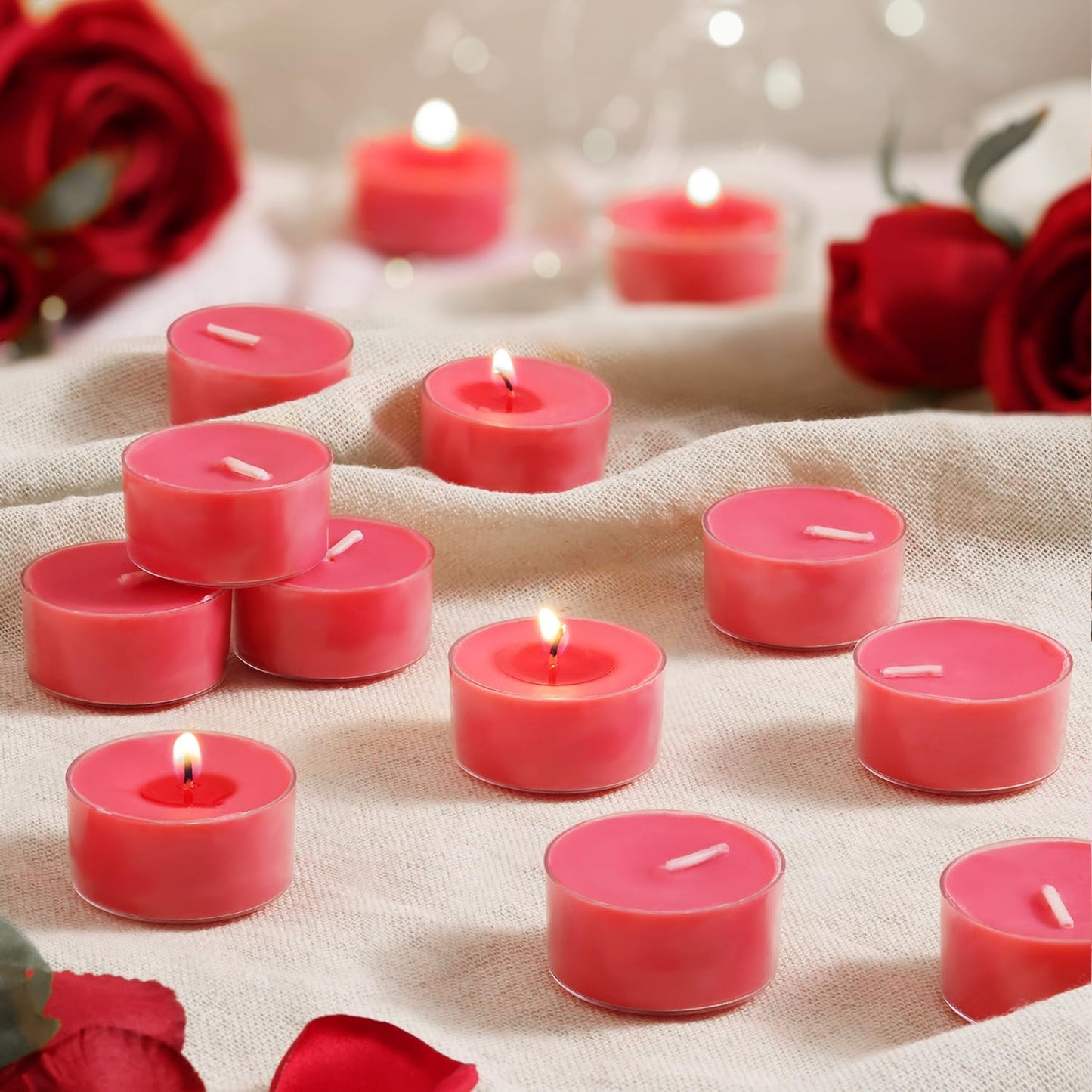 Scented Tea Lights Candles, Wisper of Rose, 16 Pack – Red Scented Tealight Candles– 100% Palm Wax – 6 Hour Burn Time Aromatherapy Tea Light Votive Candle for Dinner, Bedroom, Spa