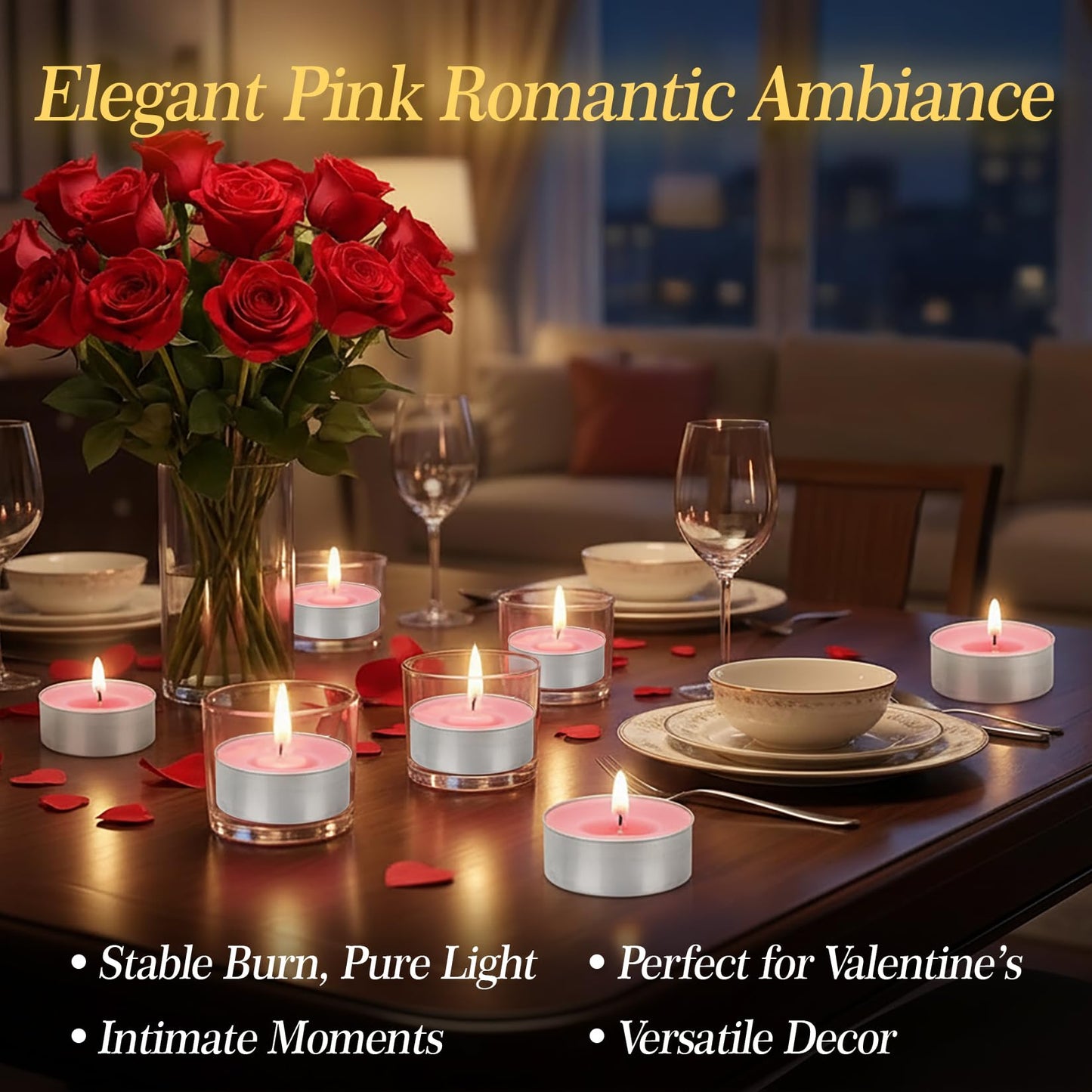 Pink Tea Lights Candles Set - MAQIHAN Mini Tealight Candles Votive Soy Candle with Cotton Wick for Home Decoration, Wedding, Emergencies, Shabbat, 25pcs