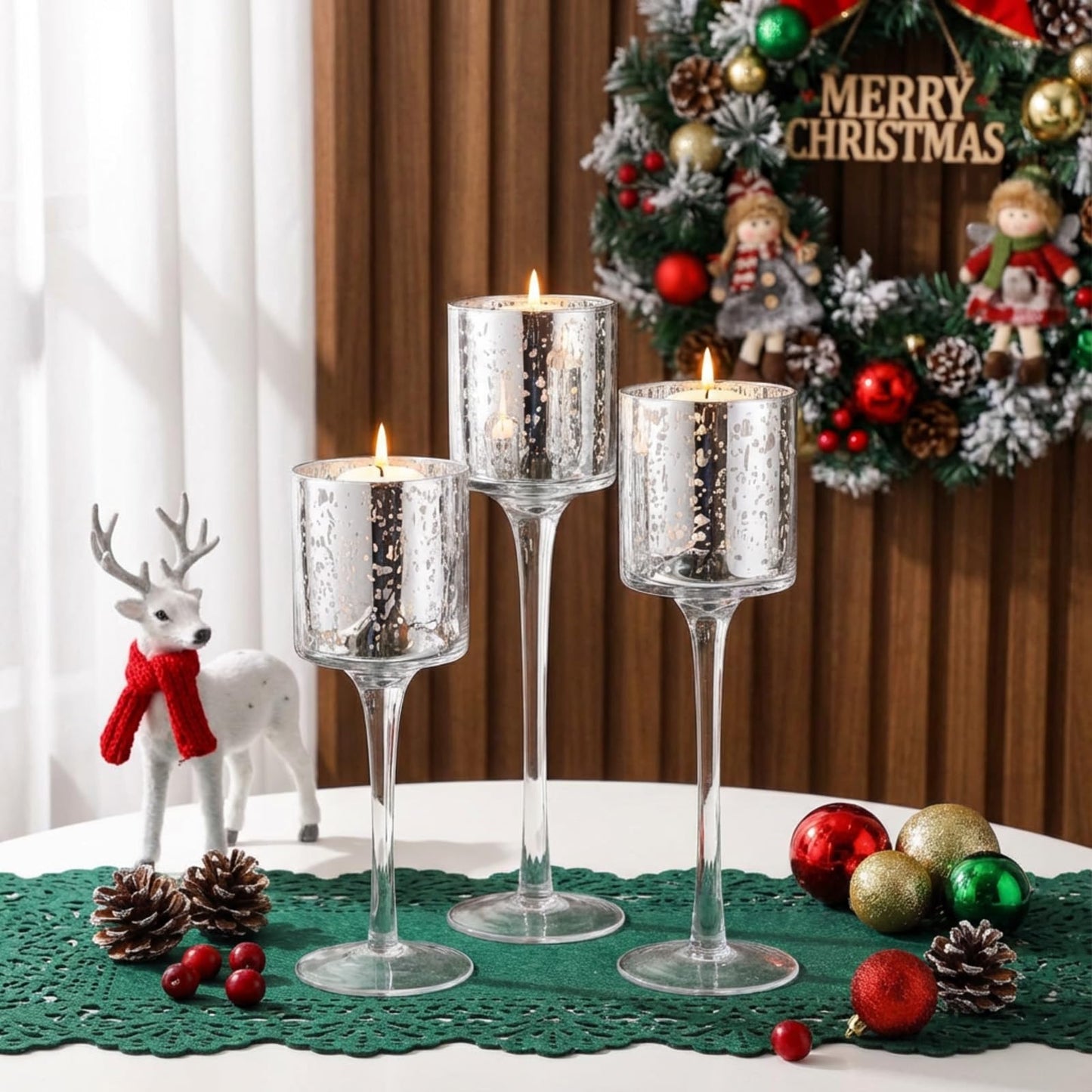 Maxcheck 6 Pcs Glass Candle Holder Tea Light Floating Candle Holders 7.87" 9" 10.2" Tall for Table Centerpiece Home Wedding Party Table Decor (Glitter)