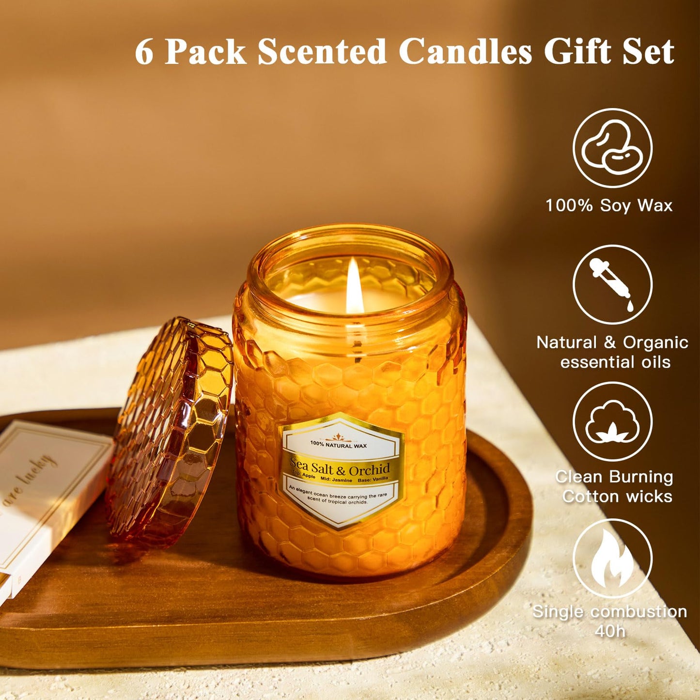 6 Pack Natural Soy Wax Jar Candles for Home, Scented Aromatherapy Gift Set for Women, 33 oz 240 Hour Long Lasting Candles Gifts for Mothers Day Birthday Women Valentine's Day
