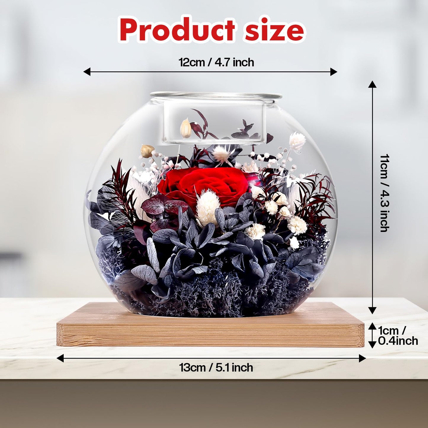 NERCHVO Preserved Forever Rose in Glass Dome with 18 Scented Candles Gift Set, Eternal Romantic Gift for Women, Birthday Anniversary Valentines Day Mothers Day for Girlfriend Wife Mom