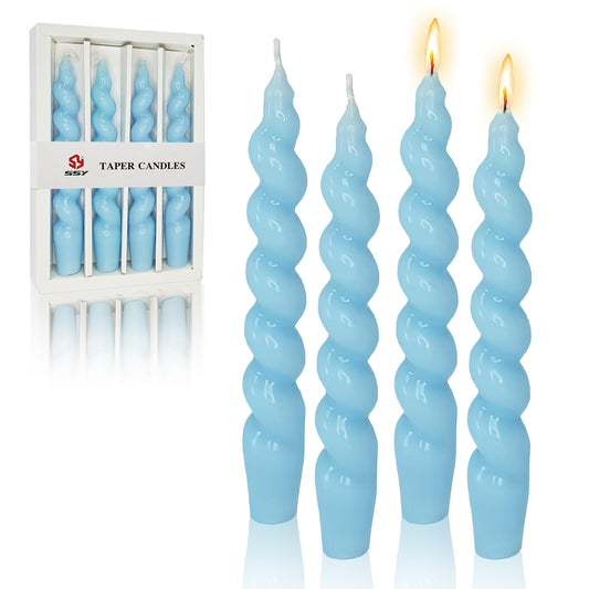 7.5 Inches Spiral Taper Candles Colorful Twisted Candle Dripless Long Candles, Handmade Candlesticks for Wedding Dinner Decor, Set of 4(Blue)