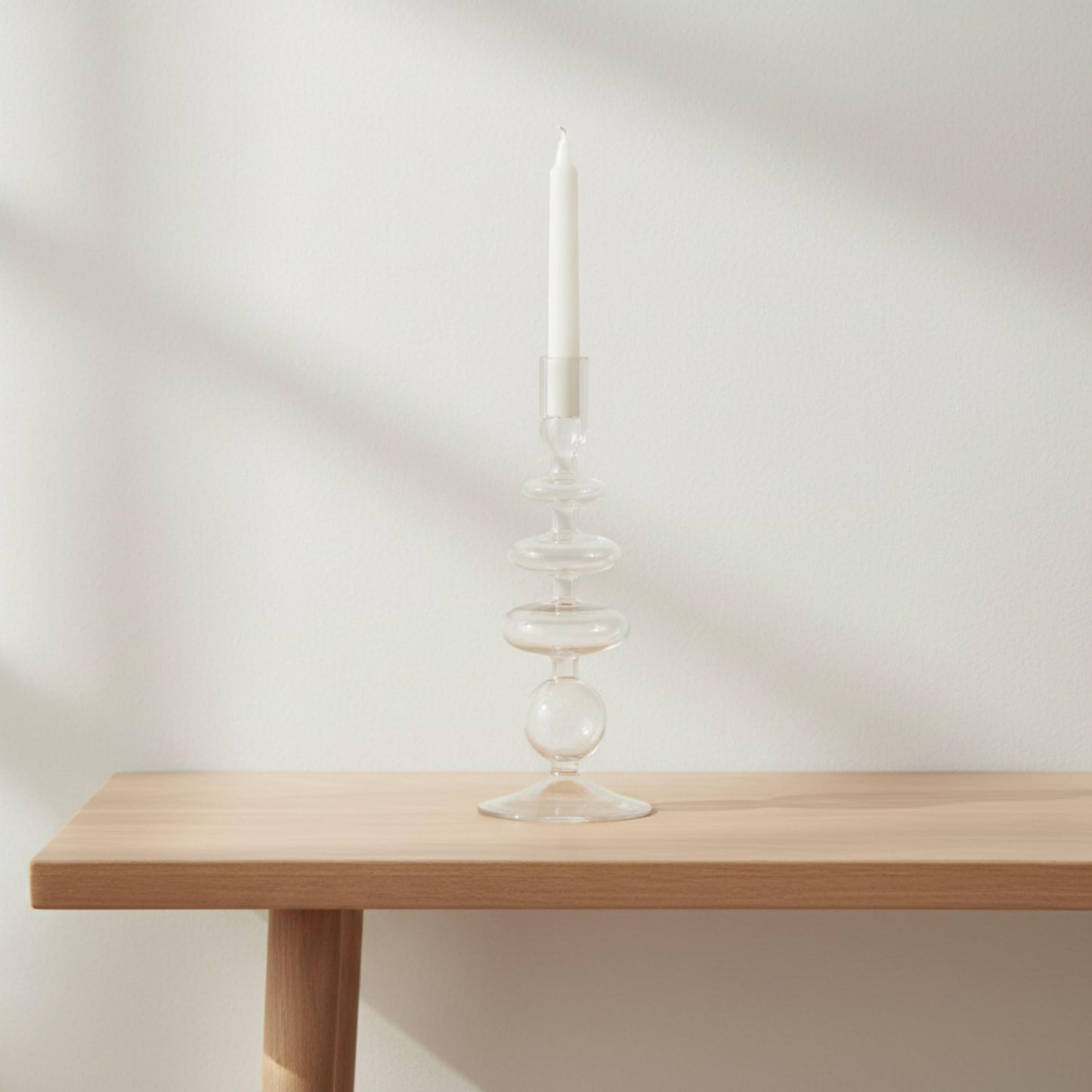 Glass Candle Holder – Taper Candle Holders and Candlestick Holders for Table Decor, Living Room or Dining Table Modern Home Decor Disc and Sphere Design Accent – 11", Frosted Clear