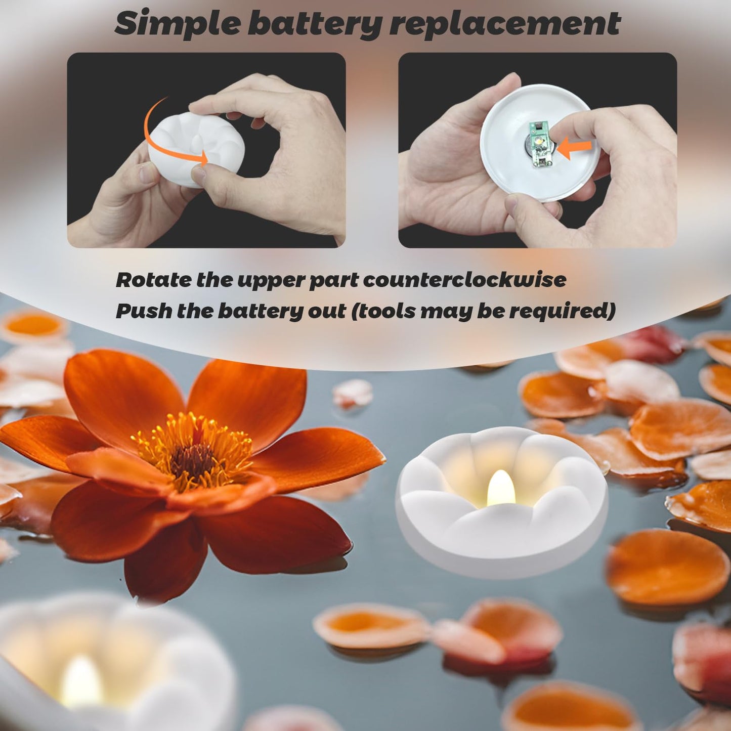 36PACK LED Flameless Floating Candles, 3'' Battery Operated Flickering Waterproof Plastic Tealights for Cylinder Vases, Pool, Centerpieces at Wedding, Party, Holiday Decor(Warm White)