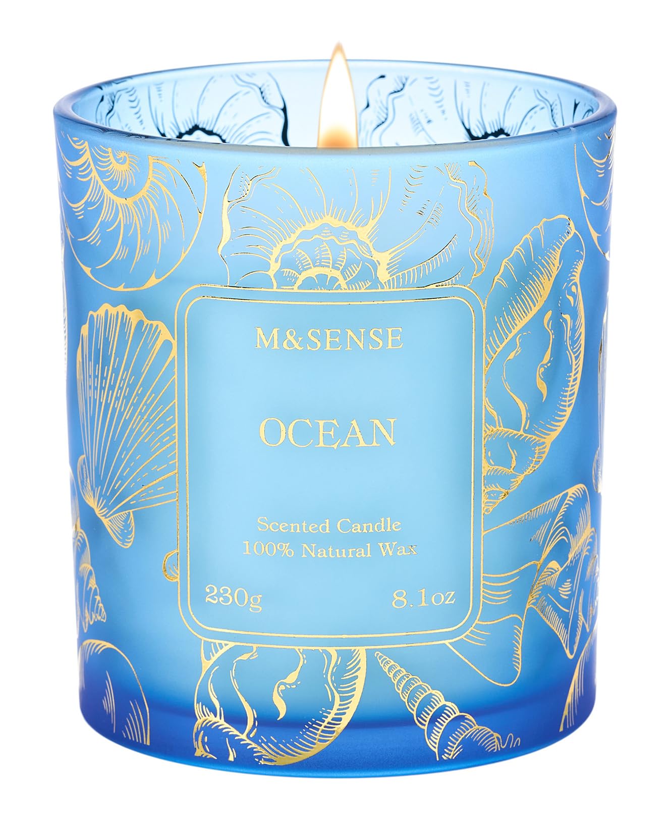 M&SENSE Natural Soy Wax Ocean Scented Candles, 8.1oz Non Toxic Soy Candle 42-Hour Slow Burning, Summer Fresh Smelling Candle for Bathroom Decor, Stress Relief Aromatherapy Candle Gifts