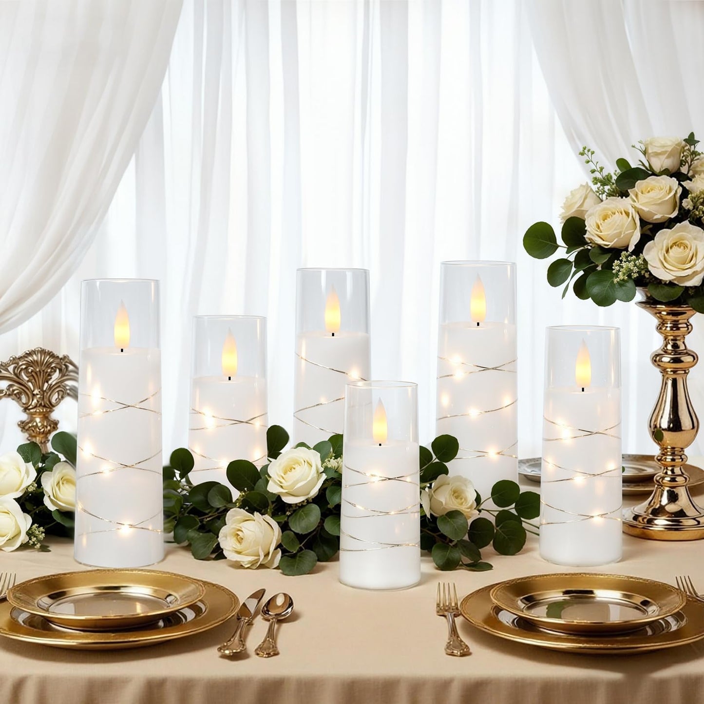 Raycare Flameless Candle with Remote Timer – 9 Flickering Acrylic Battery Operated LED Pillar Candles with Embedded Star String for Christmas, Wedding, Home Table Decor, and as a Gift (White)