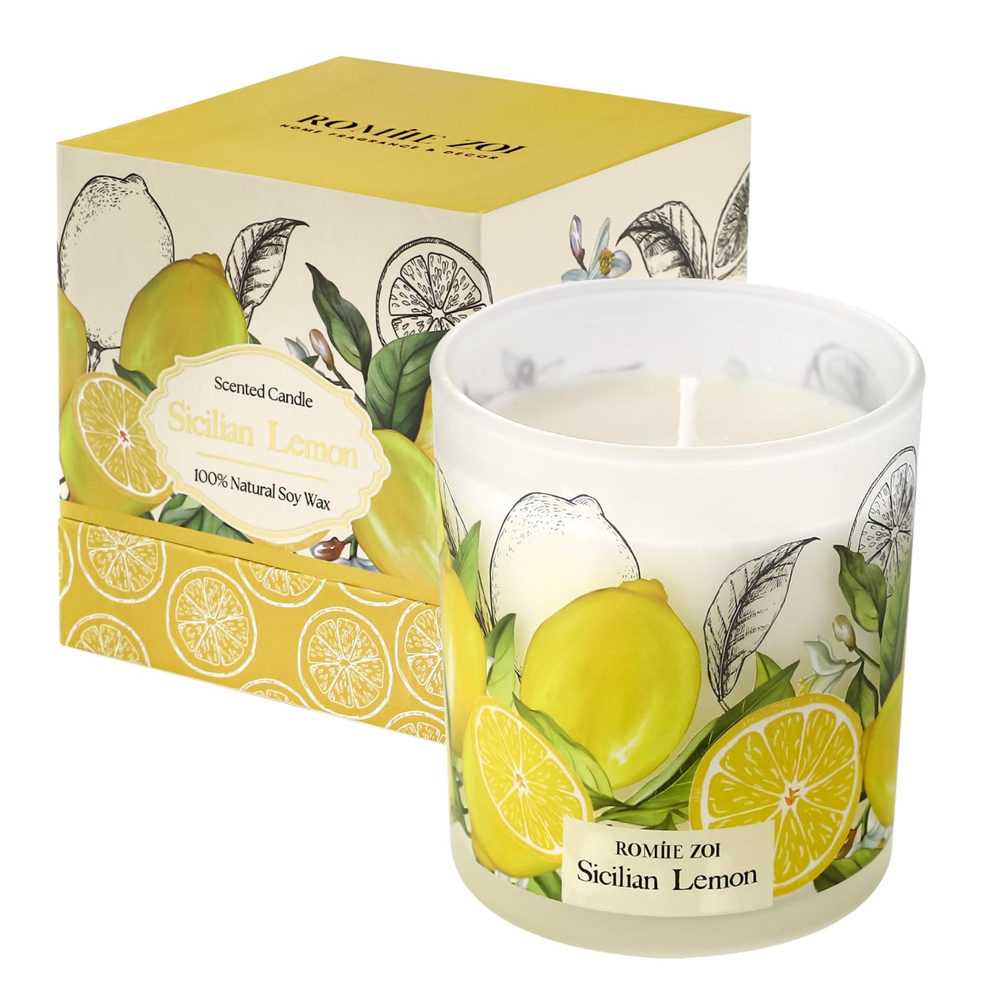 ROMIIE ZOI Scented Candle - Sicilian Lemon- 6oz Aromatherapy Soy Wax Jar Candle for Home, Gifts for Women - 170g