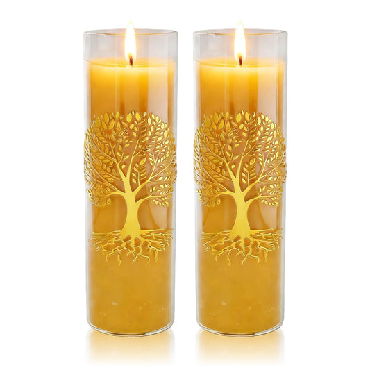 CYSEdge The Tree of Life Pure Beeswax Candles, Single Glass Pack -160-Hour Burn Time, Clean Burning Long-Lasting Eco-Friendly Candle for Meditation, Prayer & Gift Giving