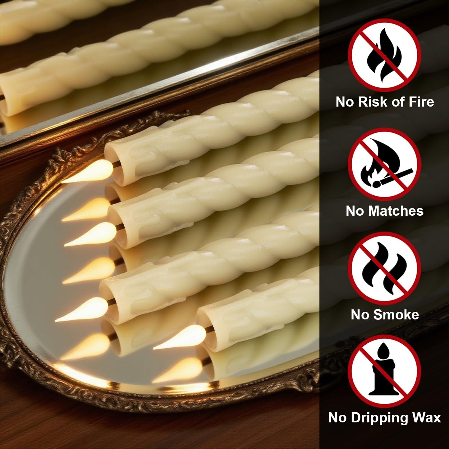 DRomance Flickering Flameless Taper Candles with Remote and Timer, 2 Pack Battery Operated LED Taper Candles 3D Wick Plastic Dripping Effect Dinner Wedding Holiday Decor(Ivory, 0.78" D x 9.65" H)
