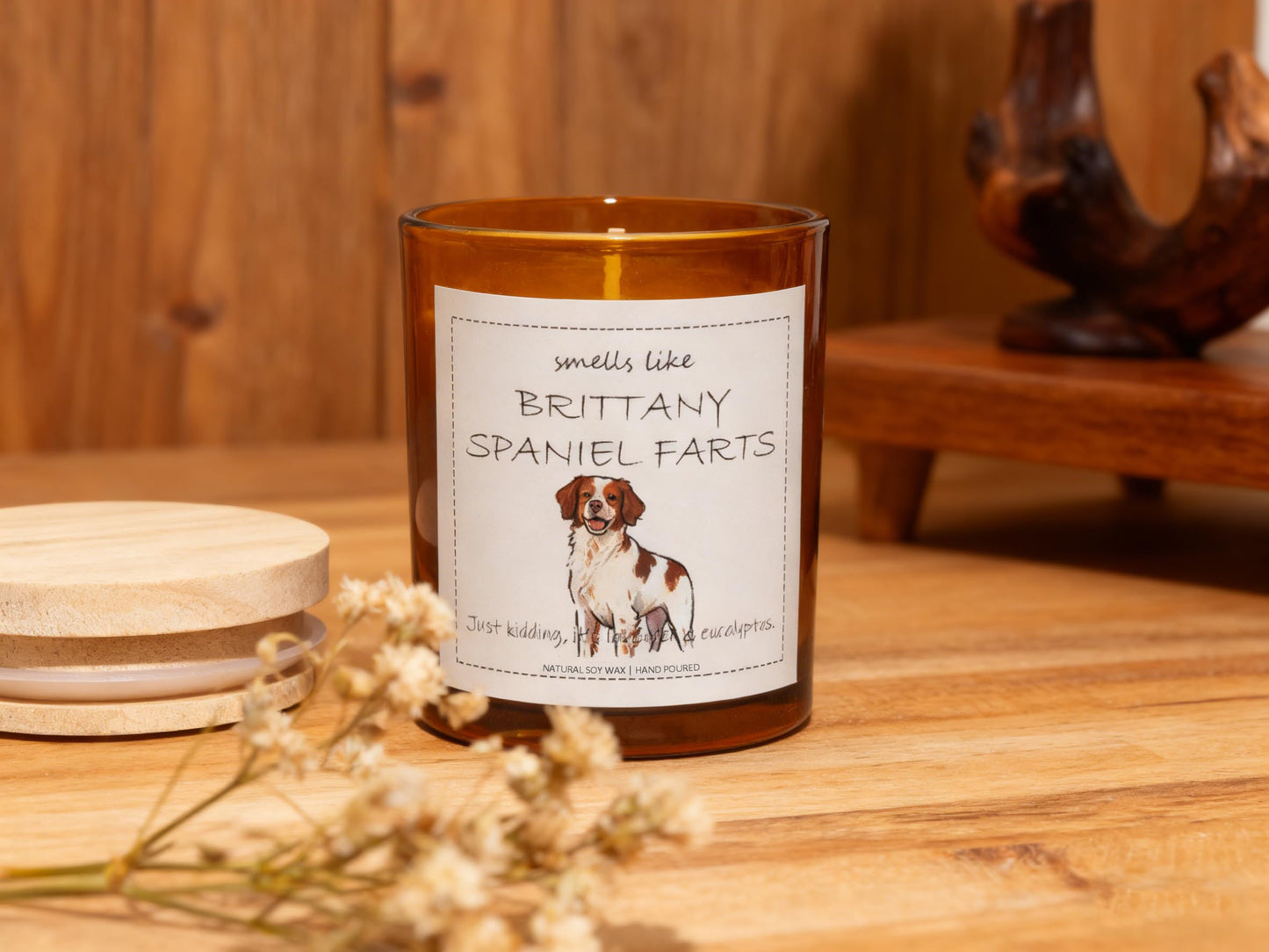 Brittany Spaniel Gifts & Decor, Dog Mom Gift for Women, Smells Like Brittany Spaniel Farts Candle - Lavender & Eucalyptus, Crafted by Natural Soy Wax & Natural Essential Oils