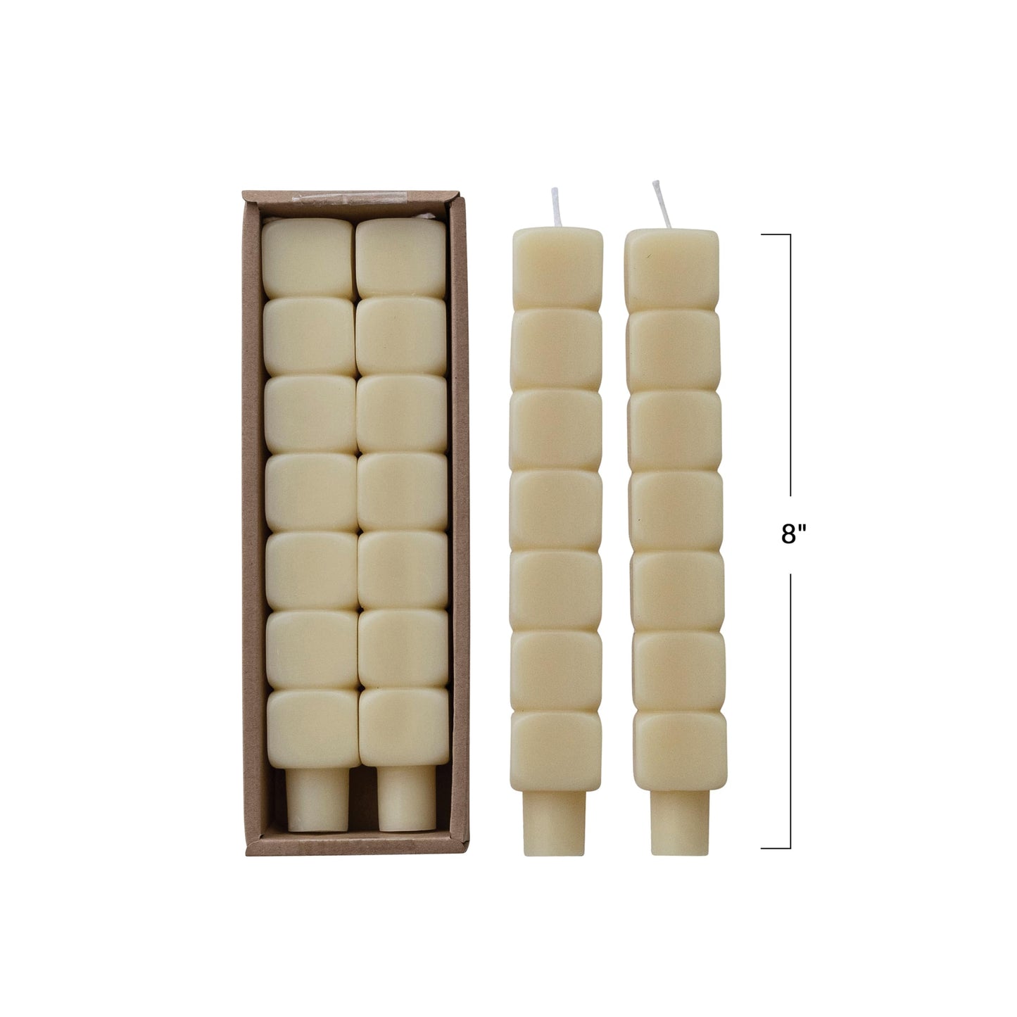 Creative Co-Op 2-Piece Stacked Blocks Shaped Unscented Taper Candles, Cream