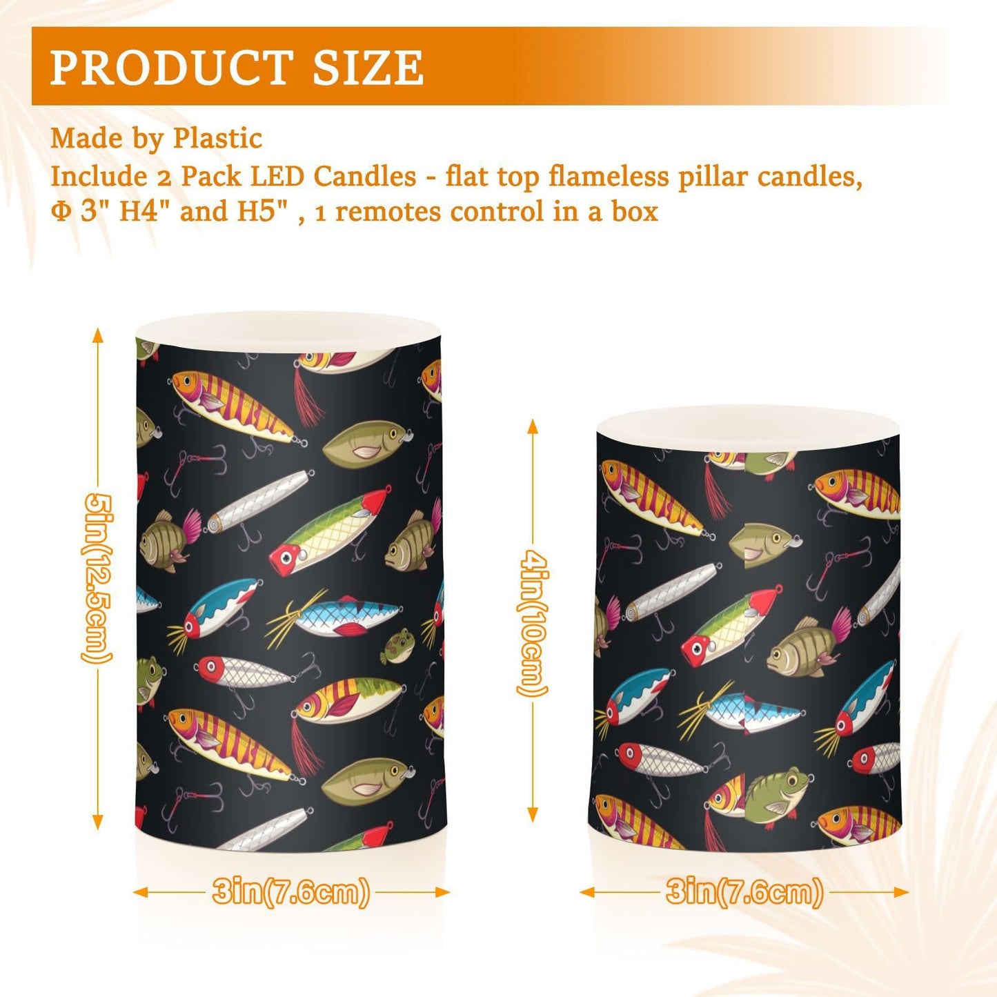 Pigsaly Flameless Candles Battery Operated Colorful Fishing Lures Colorful Fish Flickering Led Pillar Candles with Remote Control Colour Changing Warm Light Candles for Halloween Christmas Wedding