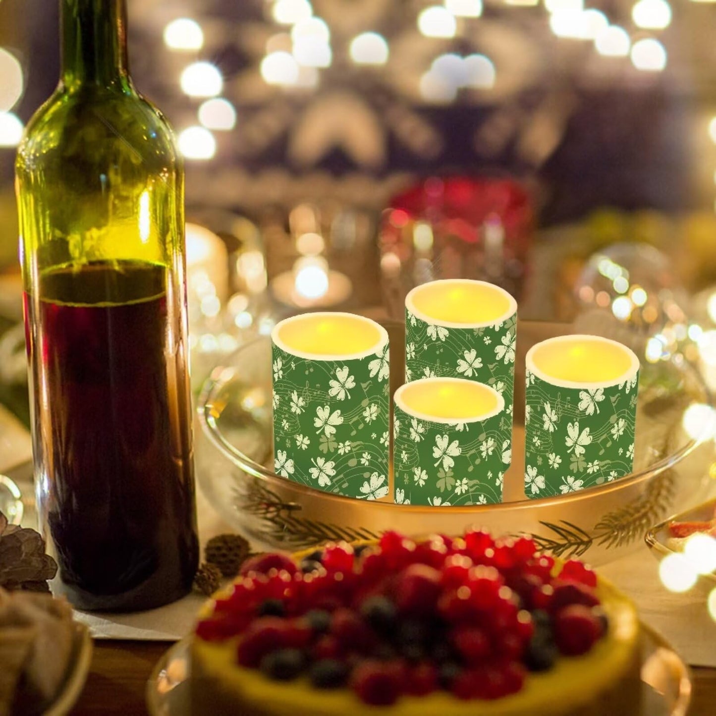 NETILGEN Flameless Electric LED Candles Decorative Lamp with Remote Timer Control Long Lasting for Home Indoor Outdoor Party St.Patrick Day Decoration Set of 4, Green Grass Music