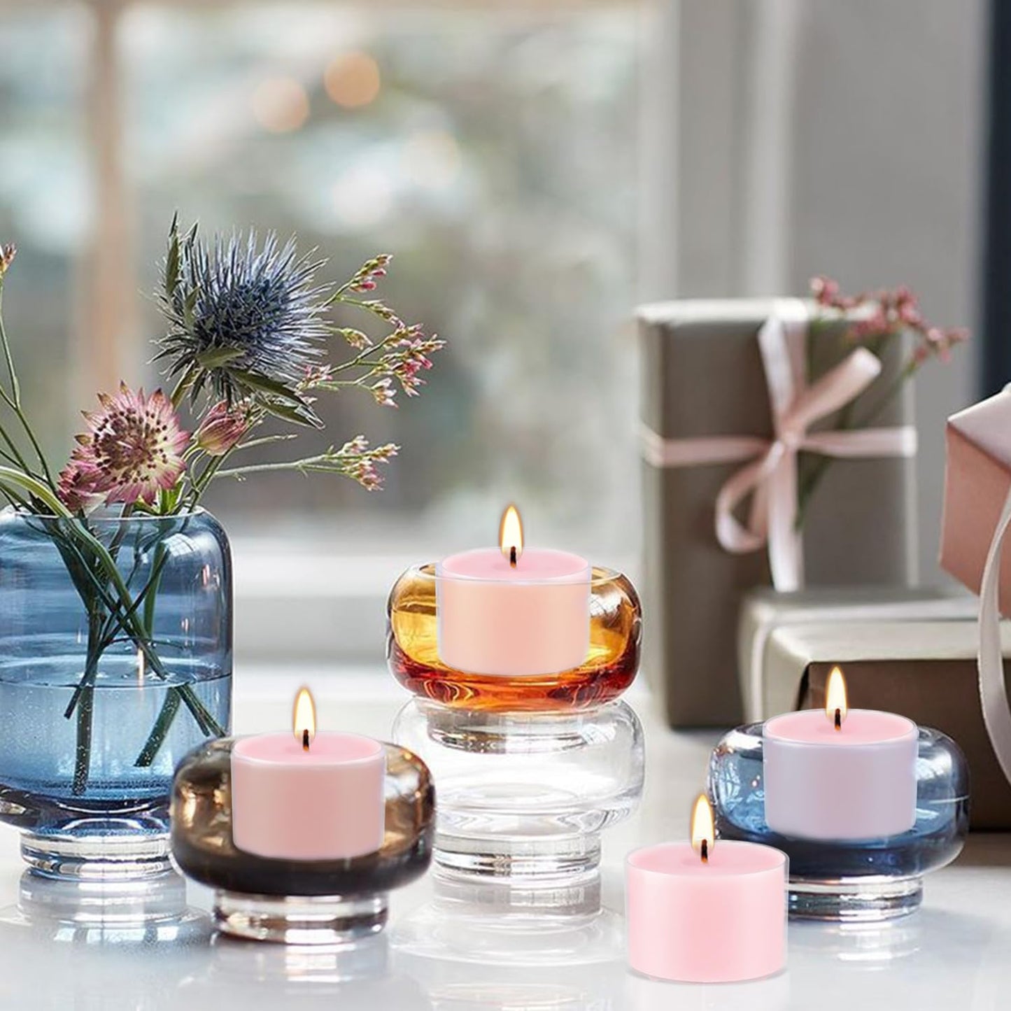 Wfmolcand Rose Scented Candle Tealight Candles in Clear Cup, 8 Hours Consistent Smkless Clean Burning, Great for Valentine's Day Holiday, Wedding, Spa, Emergency and Home Decoration（Pink，50 Pack）