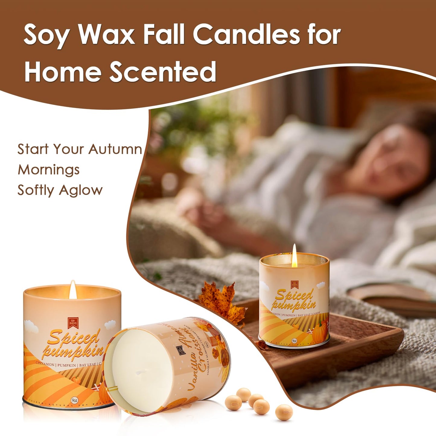 Pumpkin Candle, Fall Scented Candles for Halloween Easter Thanksgiving Day, 9oz Aromatherapy Soy Wax Non Toxic Candle for Home Scented 40 Hours Bruning- Birthday Halloween Gifts for Women Men