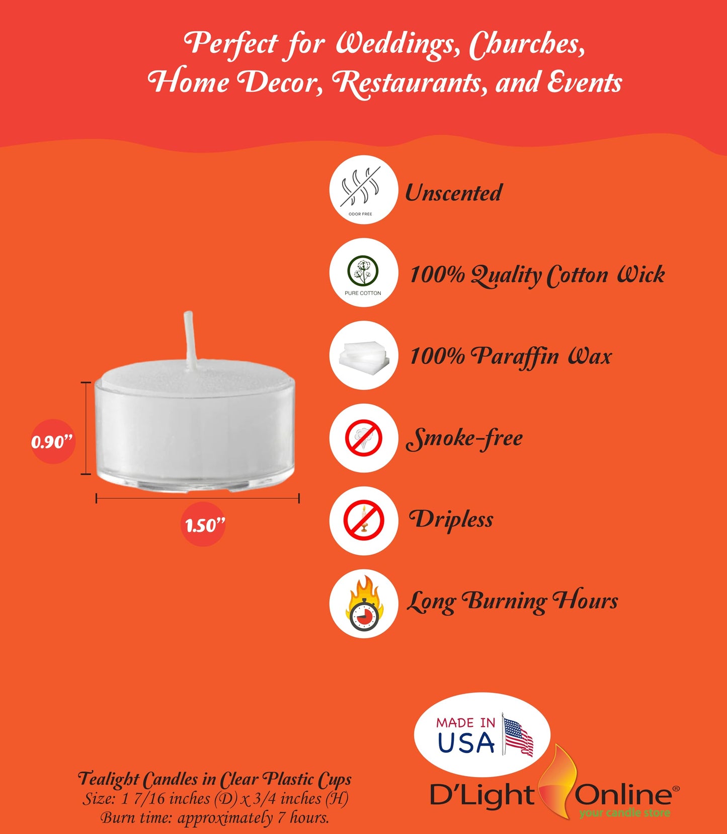 D'Light Online Clear Cupped Extended Burn 7 Hour Long Burn Unscented White Tealight Candles in Clear Plastic Cups for Birthdays, Baby Shower, Home Decoration, Restaurants and Weddings - Set of 400