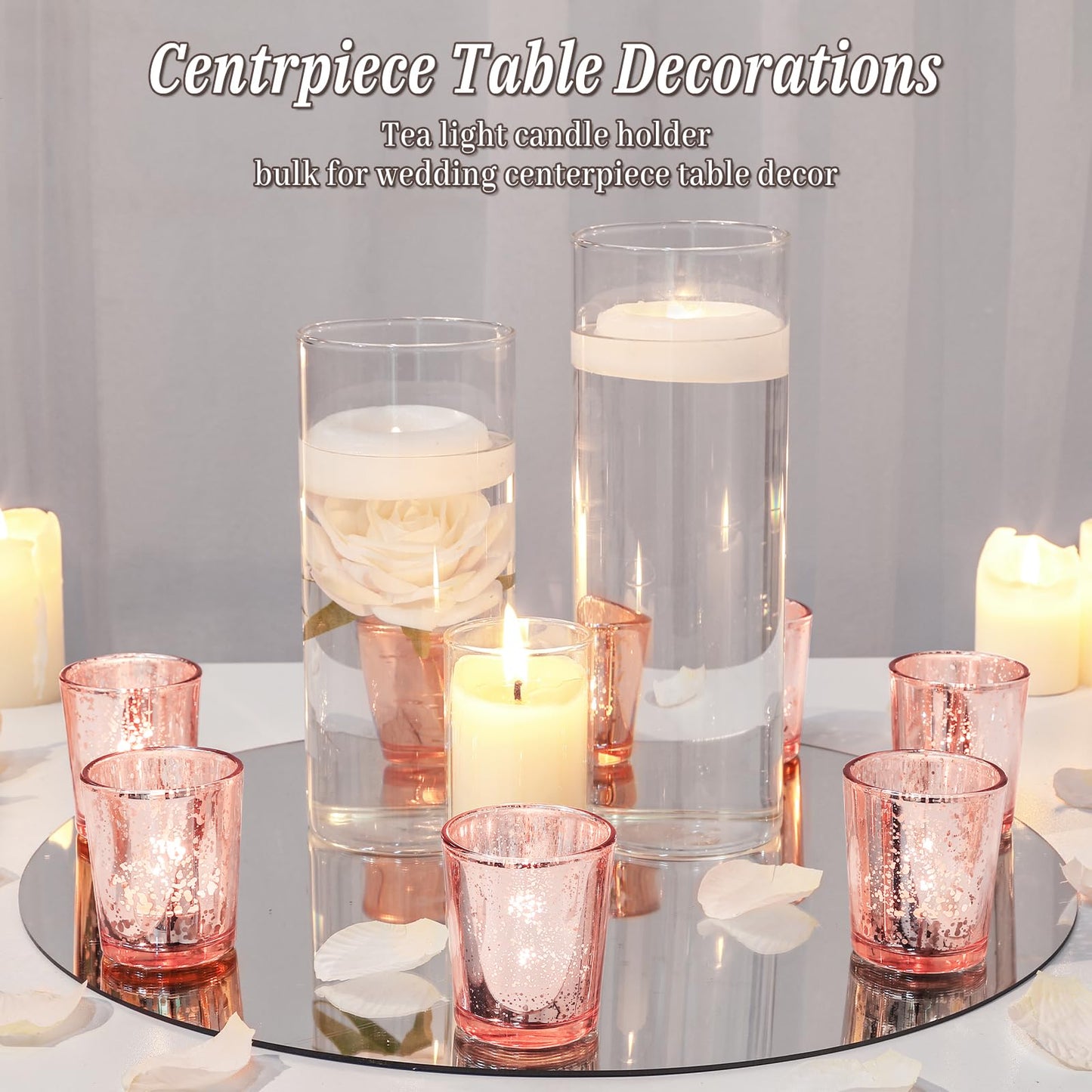 12pcs Floating Candle Vases and 24pcs Tealight Candle Holder, Glass Centerpieces for Tables, Hurricane Candle Holders for Table, Home Décor