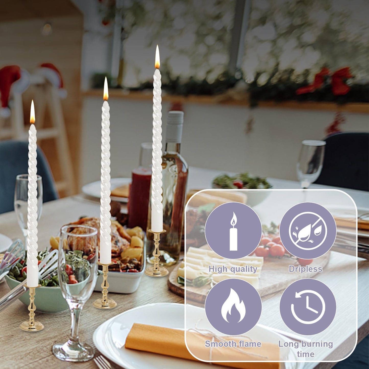 Loccmat 12 Pcs Spiral Taper Candles,s,10 Inch Unscented Tapered Candles Dripless Spiral Candlesticks,Long Candle Sticks White Taper Candles,White Twisted Candles for Dinner,Wedding,Party,Home Decor