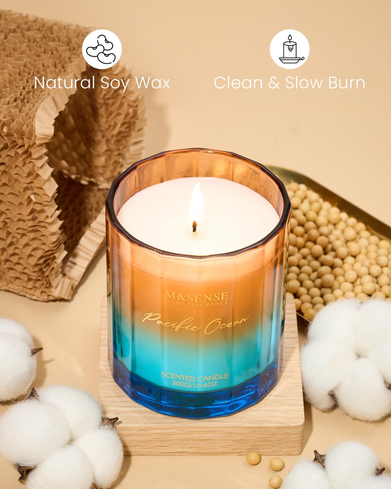 M&SENSE Summer Ocean Scented Candles for Home, 10.6oz Natural Soy Wax, 60-Hour Clean Non Toxic Aromatherapy Candle, Marine Breeze Smelling for Housewarming Gifts