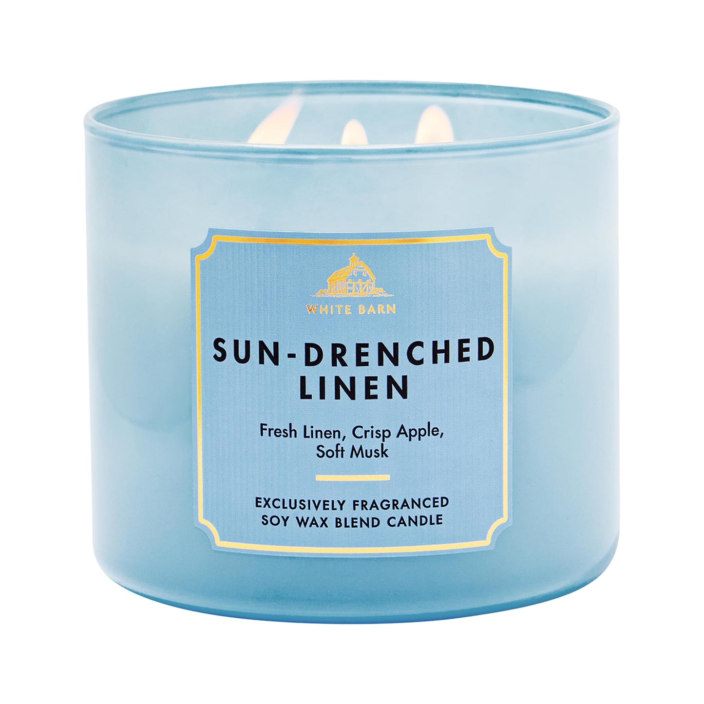 Bath & Body Works Sun-Drenched Linen 3-Wick Candle - Scented Candle for At-Home Use - Long-Lasting, Room-Filling Fragrance - High Fragrance Oil Concentration - Soy Wax Blend