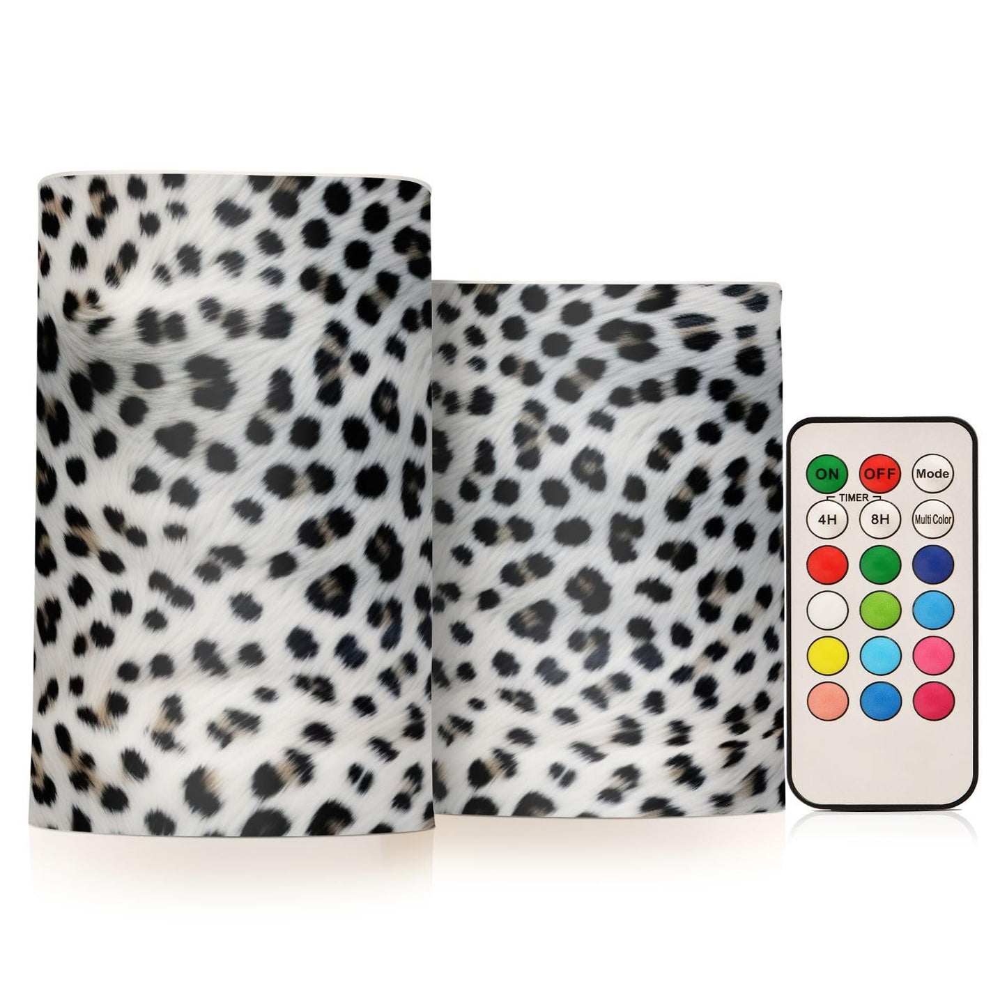 GUIJI White Leopard Print Flameless Candles, Flameless Candles with Remote Set of 2, Flameless Candles Battery Operated, Pillar Candles Home Decoration, Christmas, Party, E08D23009