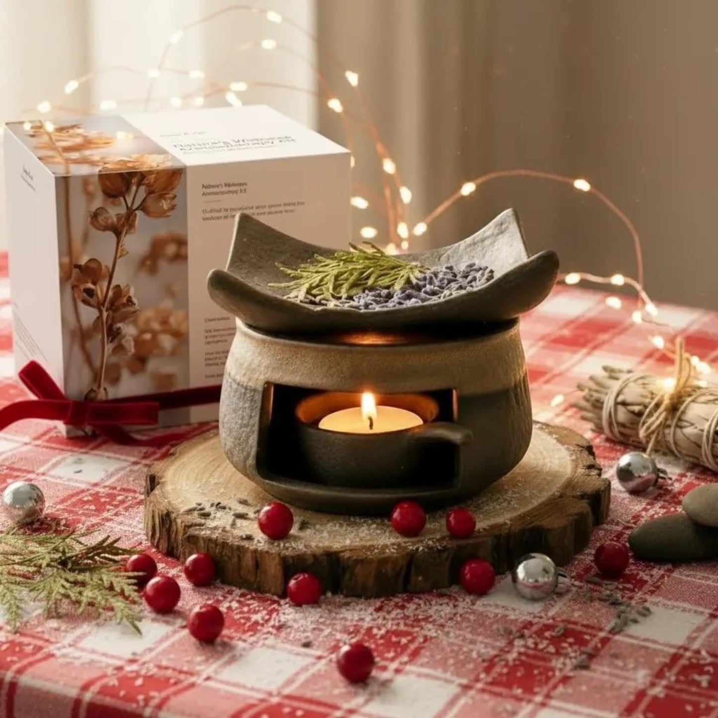 Ceramic Tea Stove Warmer Set, Aromatherapy Burner, Handmade Ceramic Candle Wax Melts Warmer with Tealight Holder, for Meditation (B)