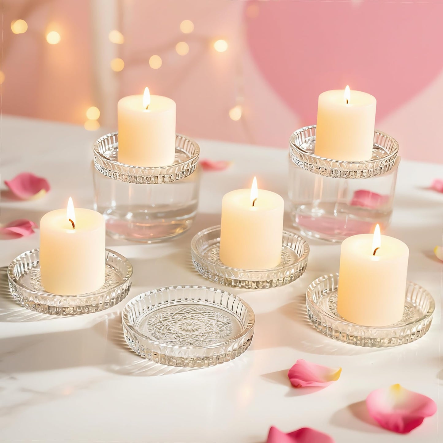 kanpura Round Glass Candle Holder Plates Clear Glass Snowflake Pattern Votive Candle Holder Plates Glass Coasters for Christmas Winter Party Table Decor, Set of 6