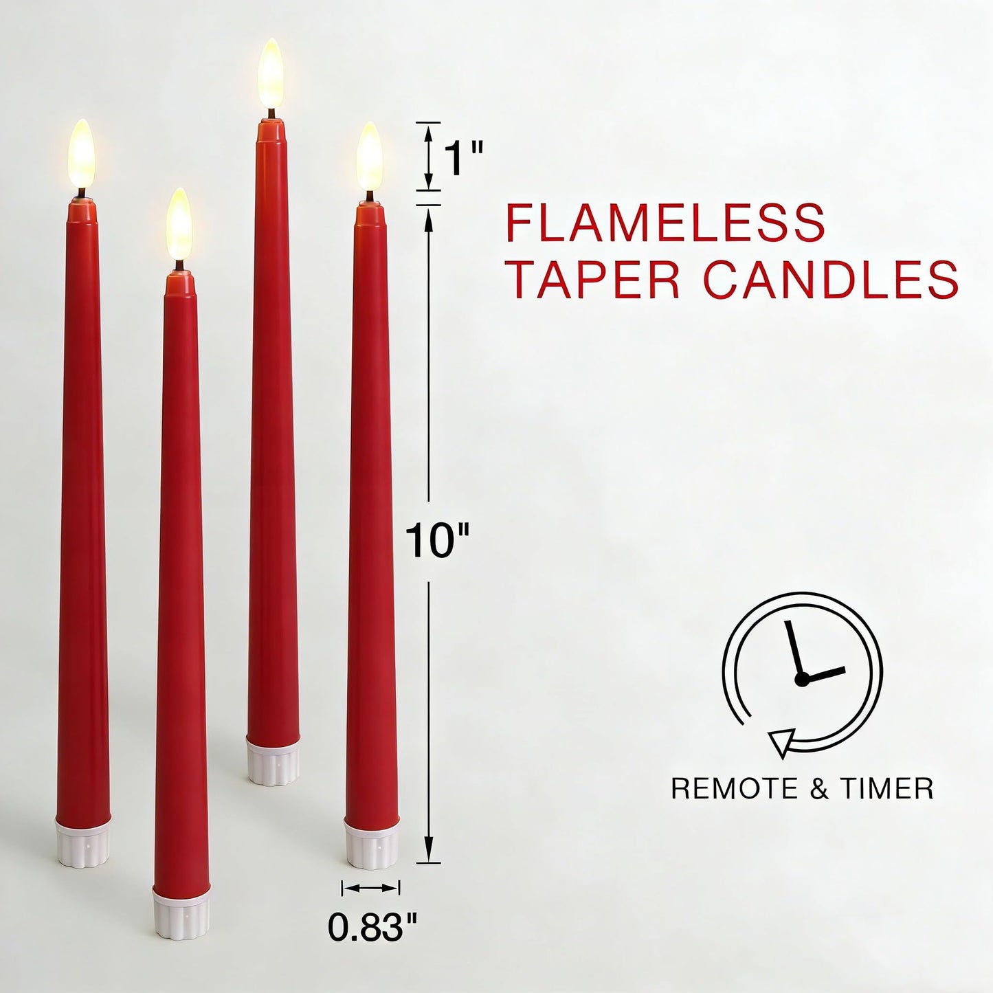 Ni-JASW Red Flameless Taper Candles with Remote, Flickering Battery LED Candlesticks Home Decor Set of 12
