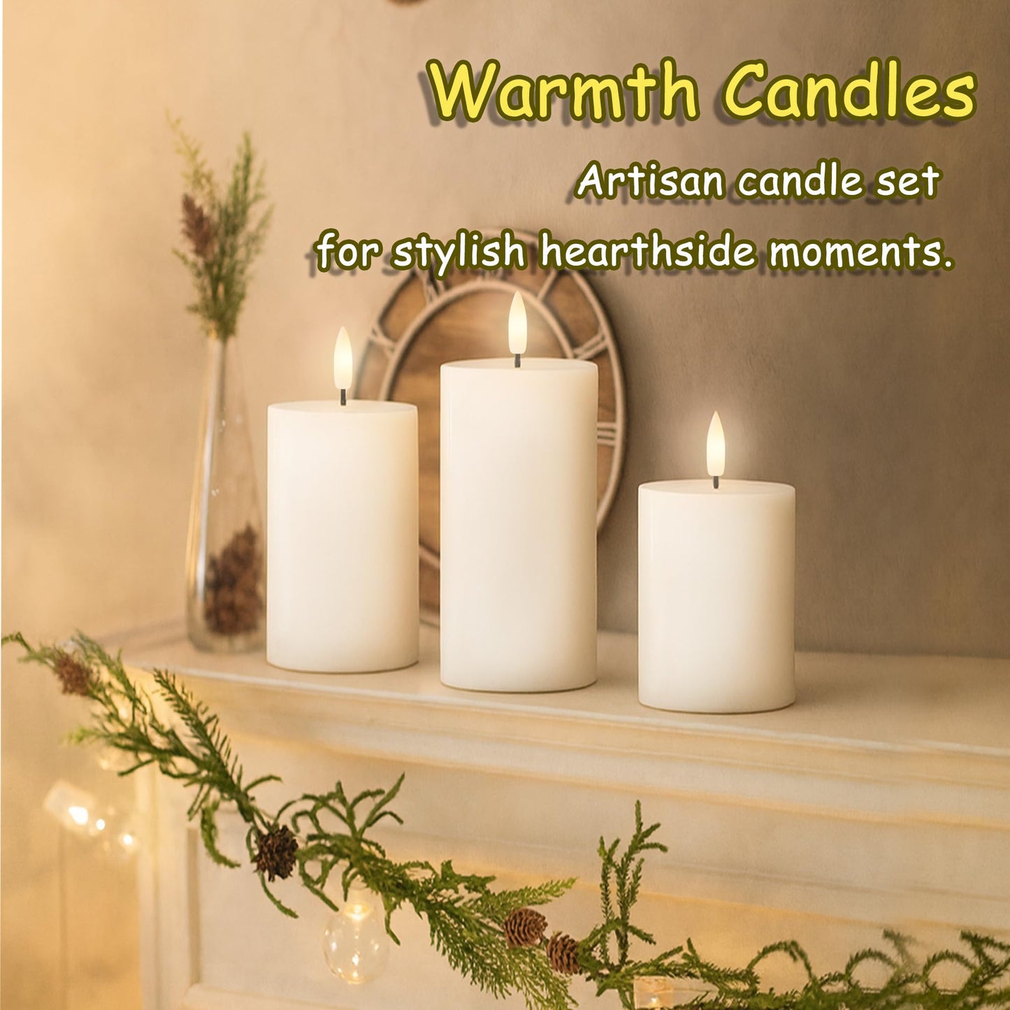 JOIONE Flameless Pillar Candles with Remote, 3 Pack Battery Operated Real Wax LED Candles, LED Candle that Perfect for Home Decorations Fireplace Table, White