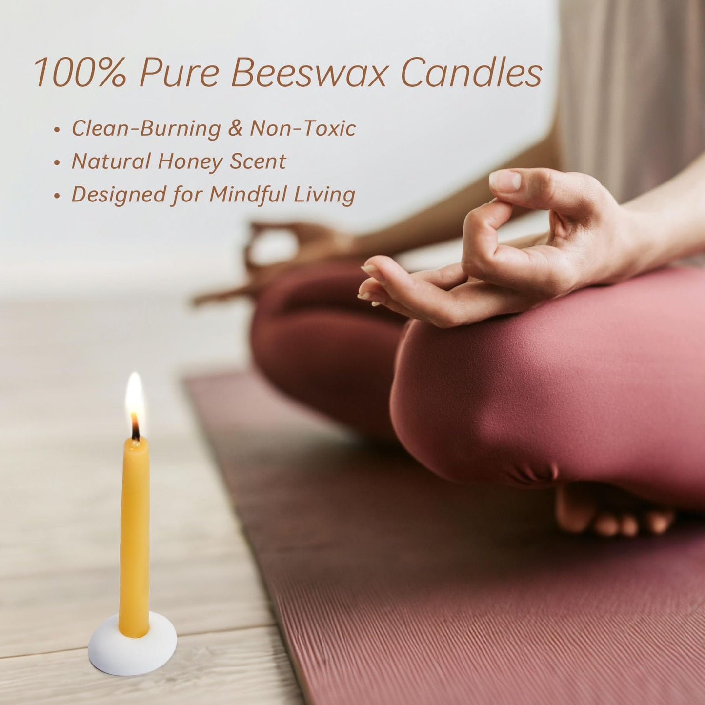20 Minute 100% Pure Beeswax Candles, Mini Mindful Meditation Taper Candles, Smokeless & Dripless with Holder for Yoga, Prayer, Relaxation (Yellow,24 Pack)