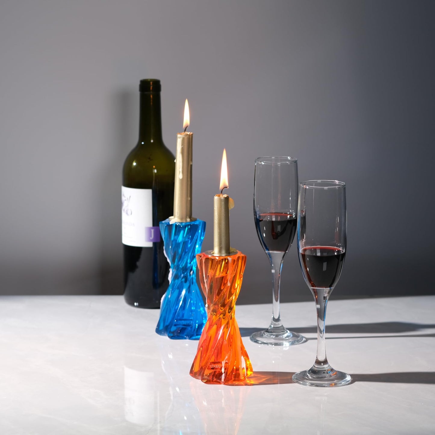 ICNBUYS Twizzle Twist Candle Holder, Decorative Candle Holder for Table Display, Romantic Decoration, Unique Home Décor Aesthetic, Housewarming Gift, Candle Stand Height 5.7 inches Orange - Resin