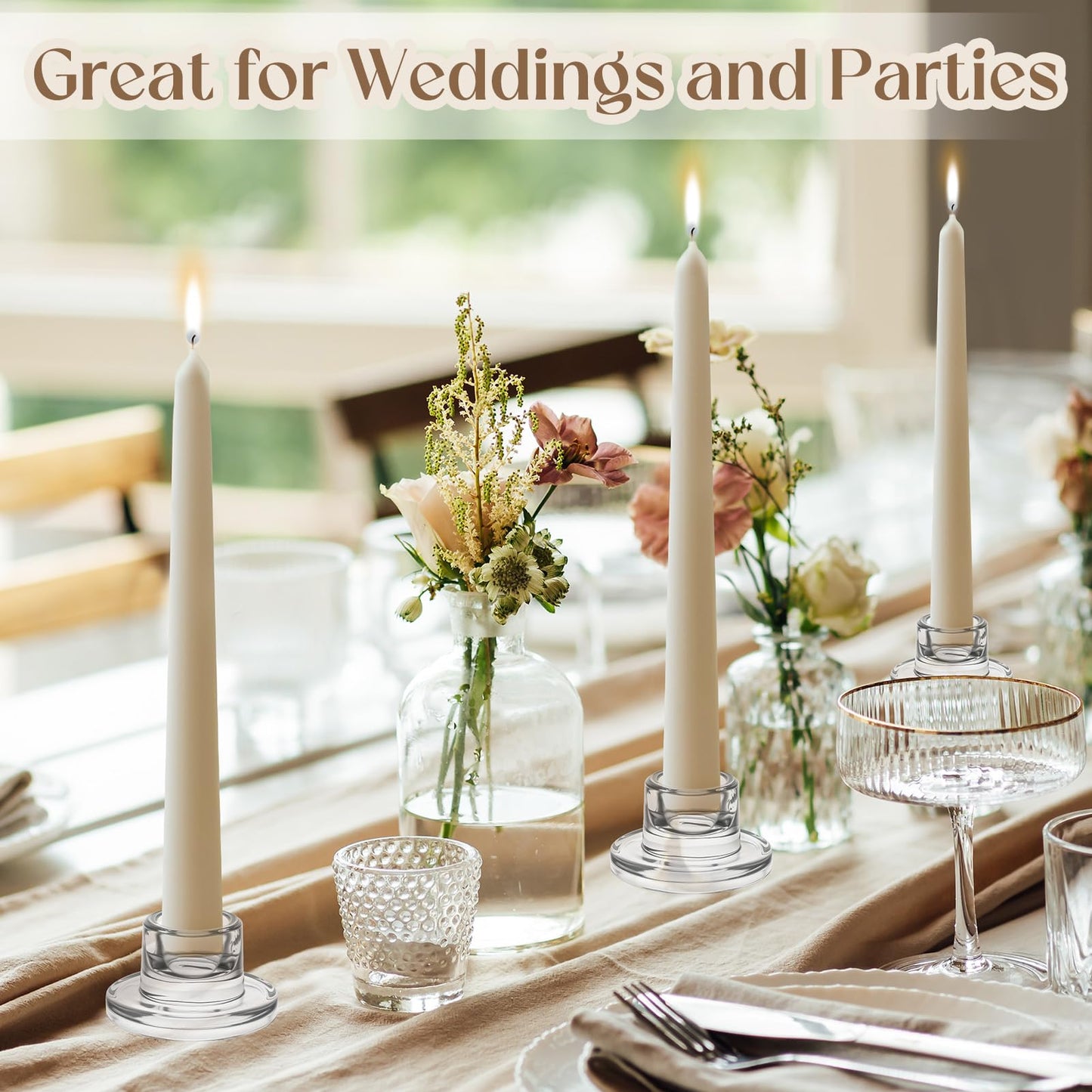 30 Pcs Glass Taper Candle Holders Candlestick Holders Clear Short Tapered Candle Holder Bulk, Elegant Glass Candle Sticks Set for Wedding Christmas Table Centerpiece Clear