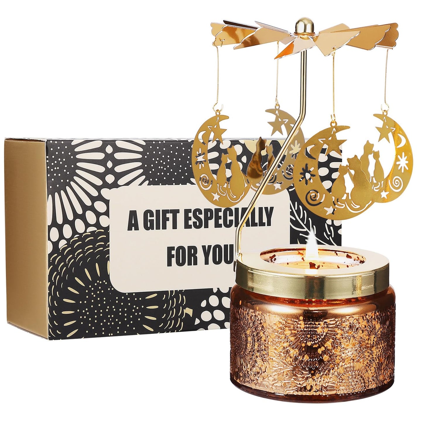 Cat Candle Gifts for Women, Birthday Gifts for Mom Daughter Sister Wife, Unique Gift for Friends Women, Rotatable Scented Candles Gift for Christmas Anniversary Mothers Day (Moon and Cat)