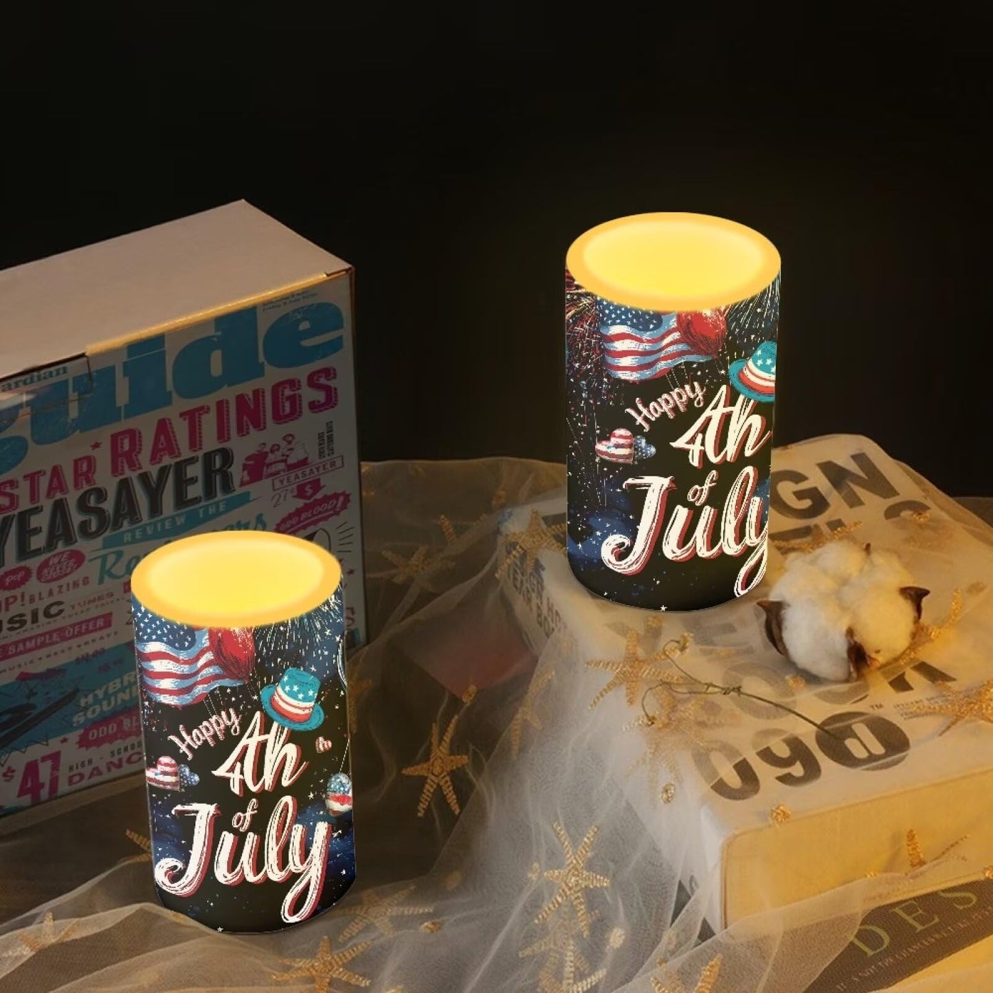 Luarisgur Happy 4th of July Flameless Candles with Remote American Flag LED Candles Battery Operated Electric Candles Flickering Warm Light for Home Bedroom Living Room Patriotic Decoration