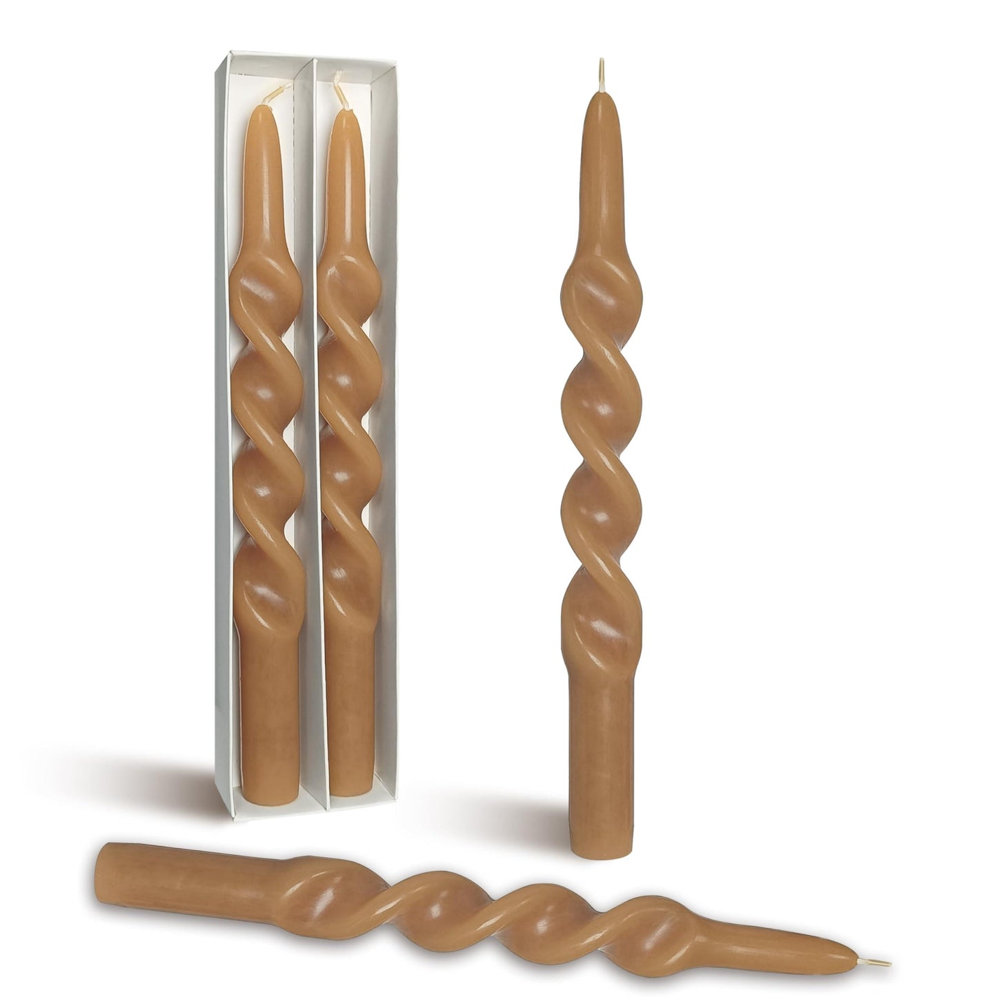 BALEAGCDL Twisted Taper Candle Brown Spiral Candlesticks 10 Inch Unscented Handmade Smokeless Dinner Candles Set for Holiday Gifts Home Decoration 2 Pcs
