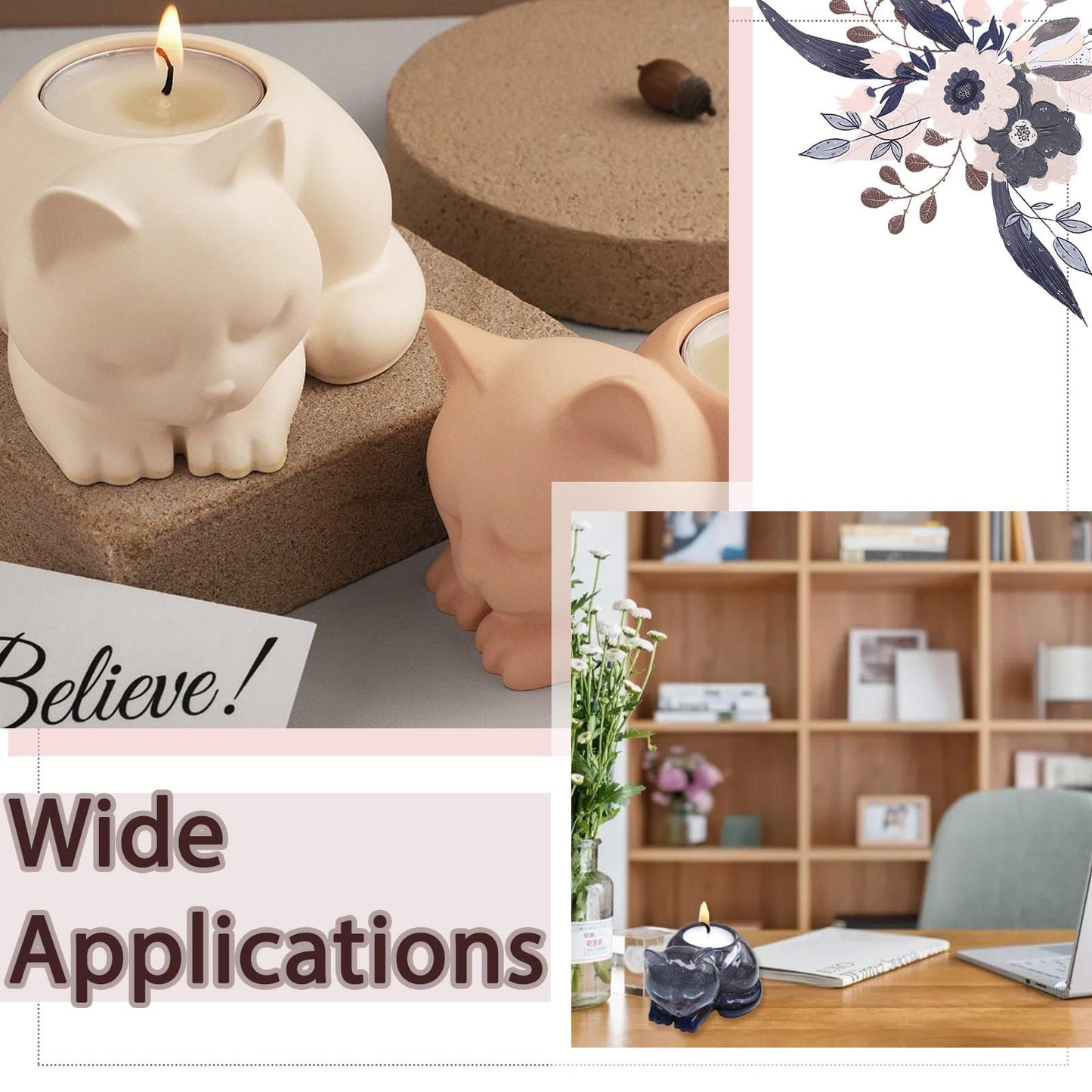 Gythara 3D Cat Theme Silicone Candle Molds Kitten Animal Cartoon Pet Molds for DIY Party Epoxy Resin Plaster Casting Soap Candle Craft Making Decor