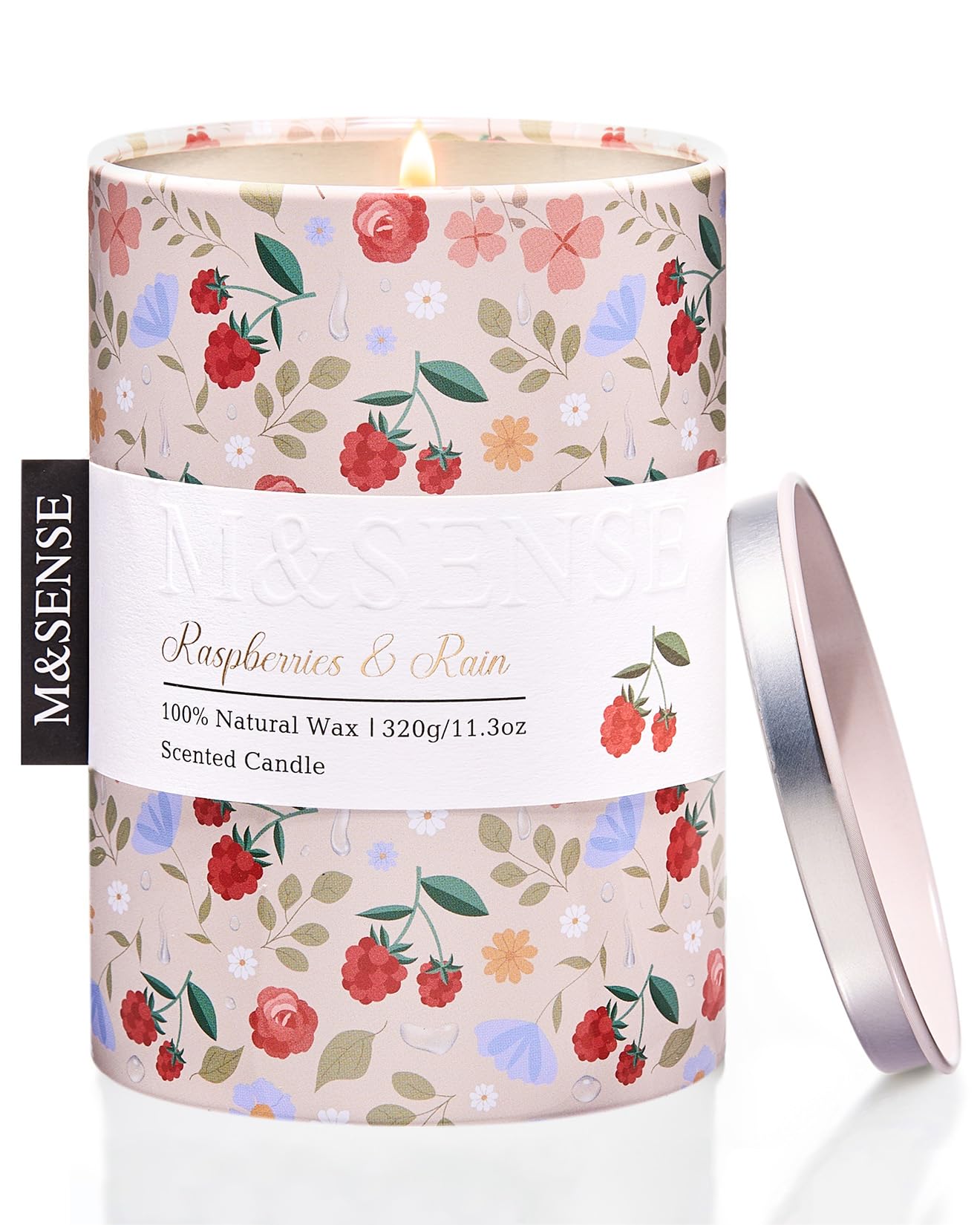 M&SENSE Spring Candle 11.3 oz, Raspberries Rain Scented Candle, Non-Toxin Soy Wax for Home Scented, Floral Candles Gift for Her, Up to 70 Hours Burning Long-Lasting Fragrance