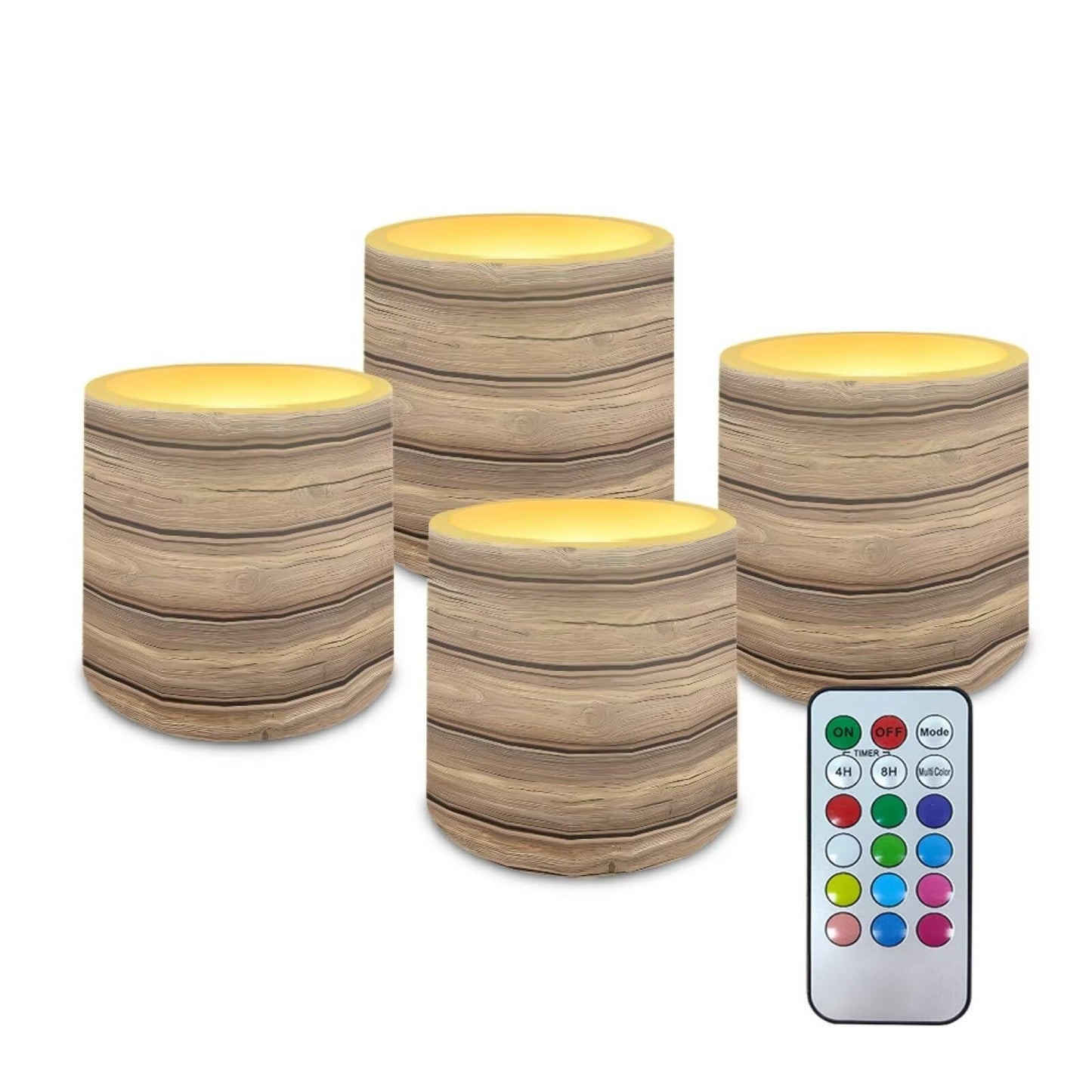 Cozeyat Wood Grain LED Candles Set of 4 Battery Powered Flameless with Remote Timer Dancing Flame Waterproof for Home Garden Table Use
